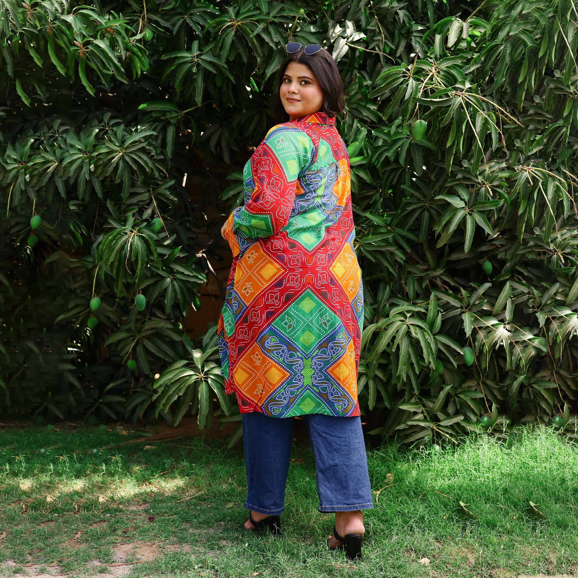 Blissful Bandhani Asymmetrical Button - down Shirt