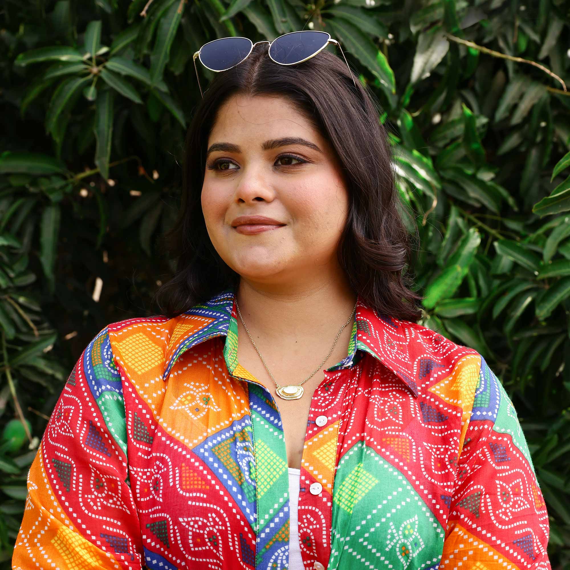 Blissful Bandhani Asymmetrical Button - down Shirt