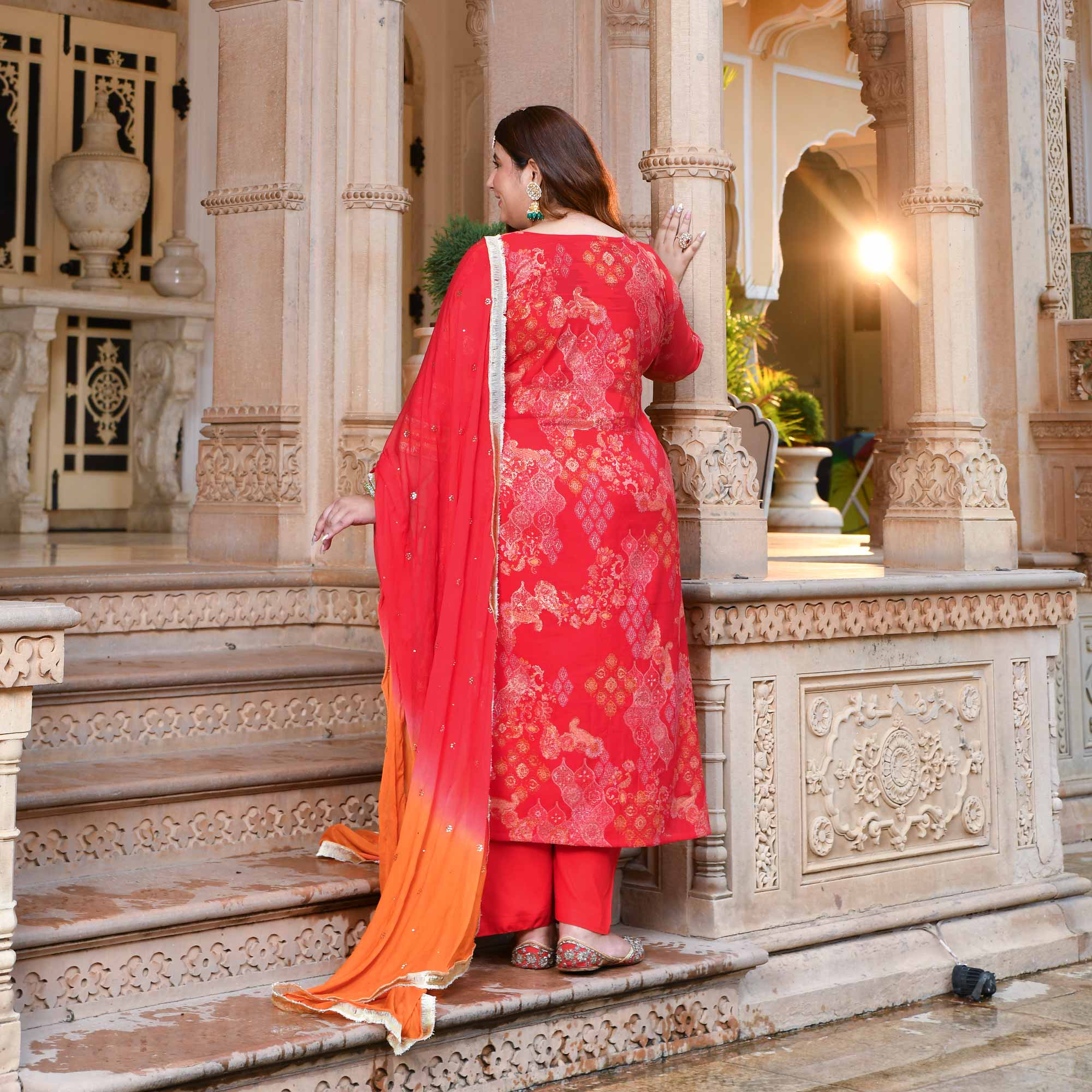 Red & Gold Rayon Suit Set
