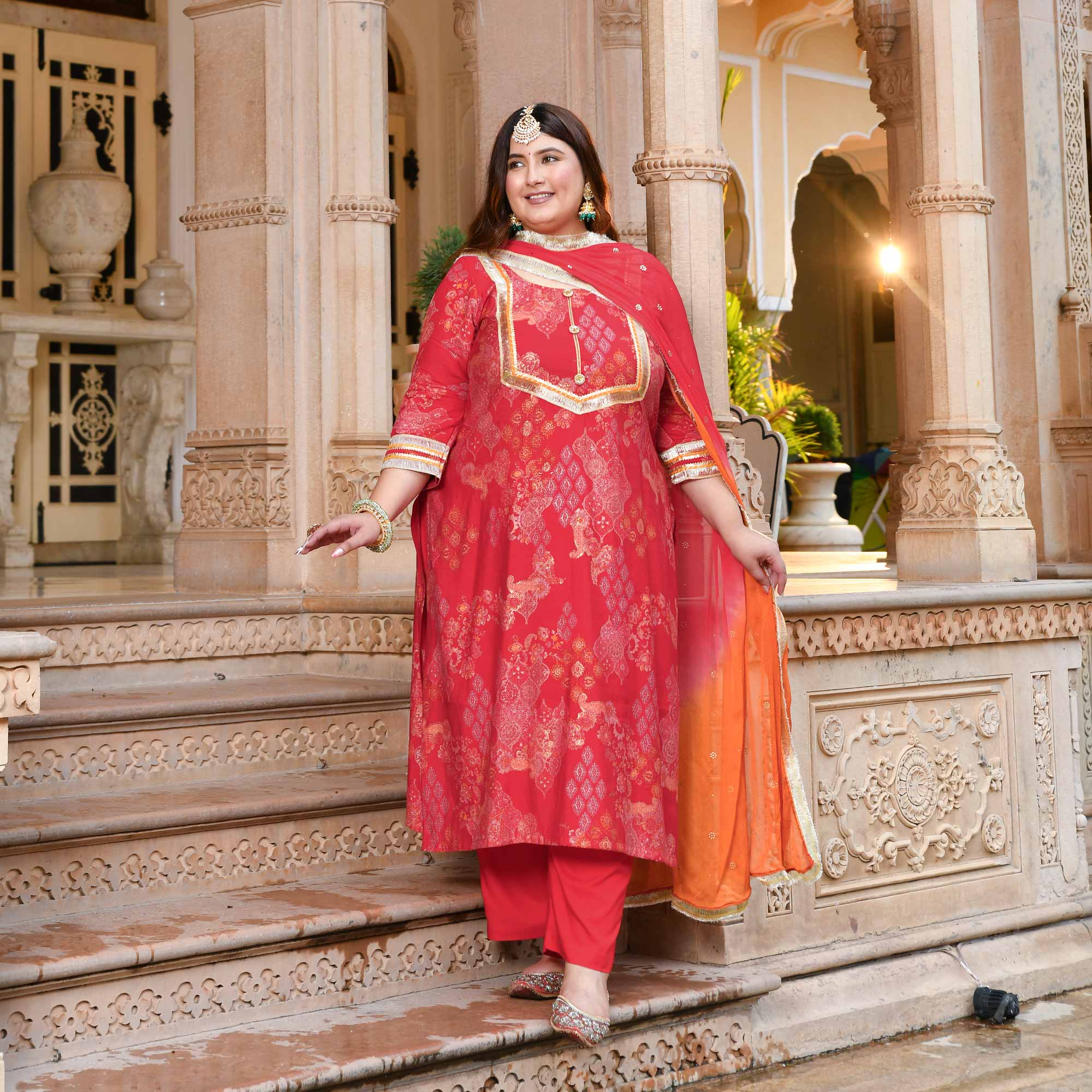 Red & Gold Rayon Suit Set
