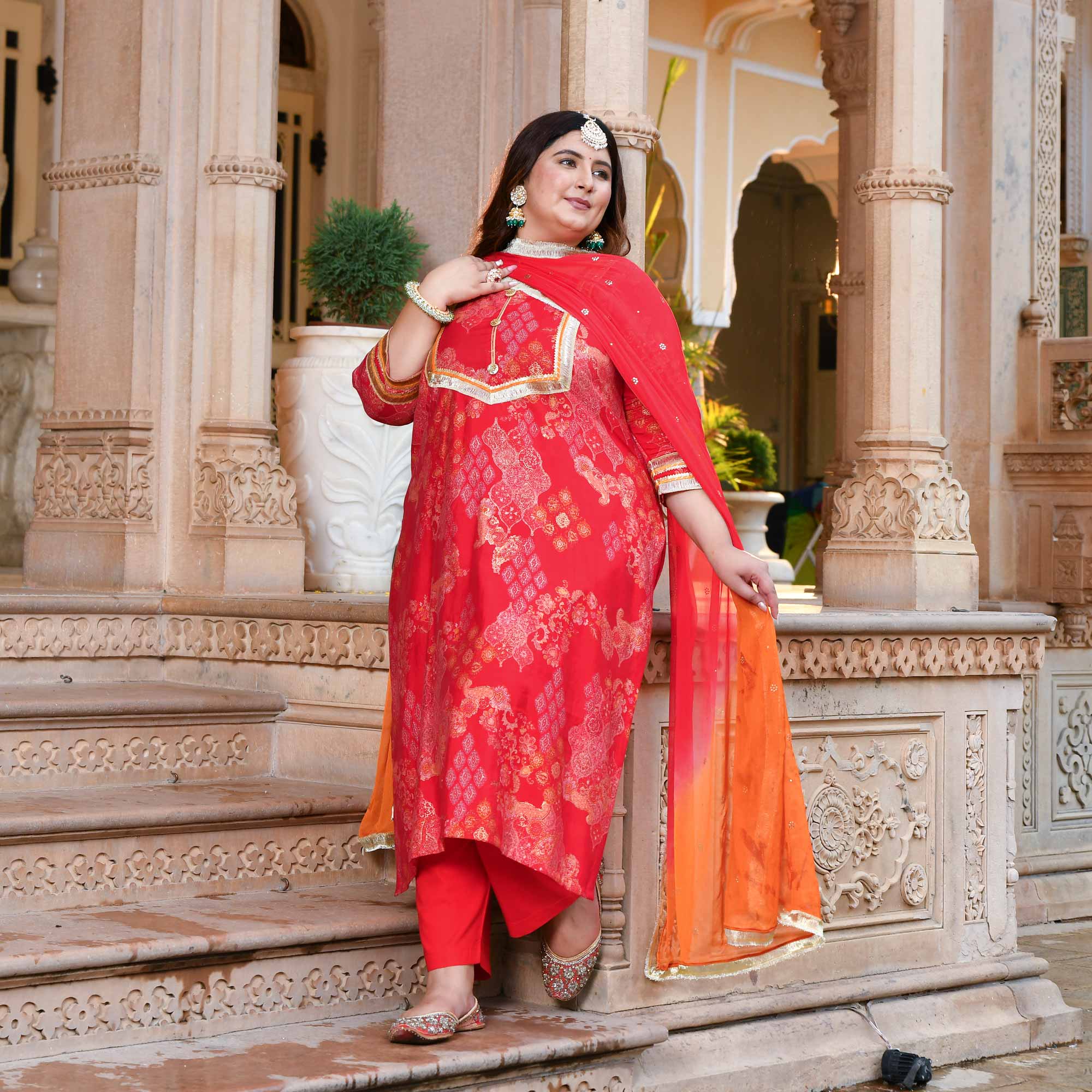 Red & Gold Rayon Kurta