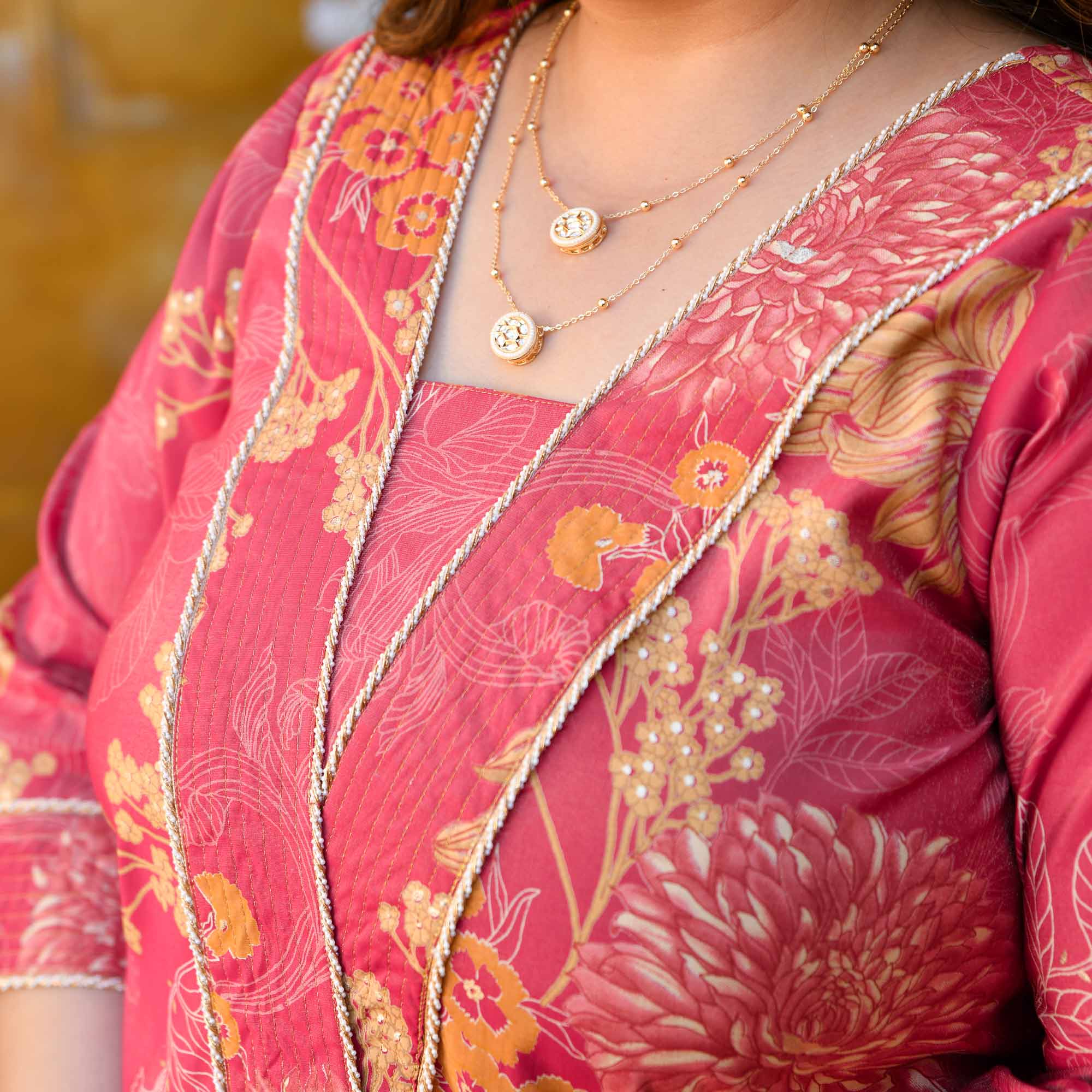 Sweet Lassi- Red Floral Viscose Tissue A-line Pleated Kurta