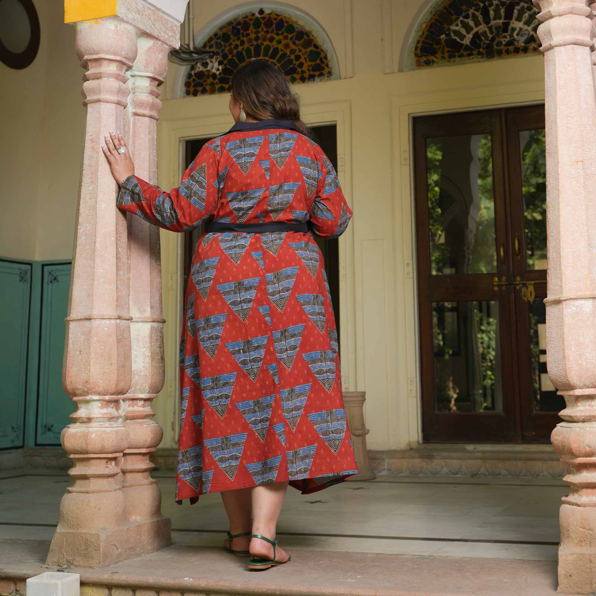 Rouge Triangle Tango Ajrakh Cotton Aline Dress