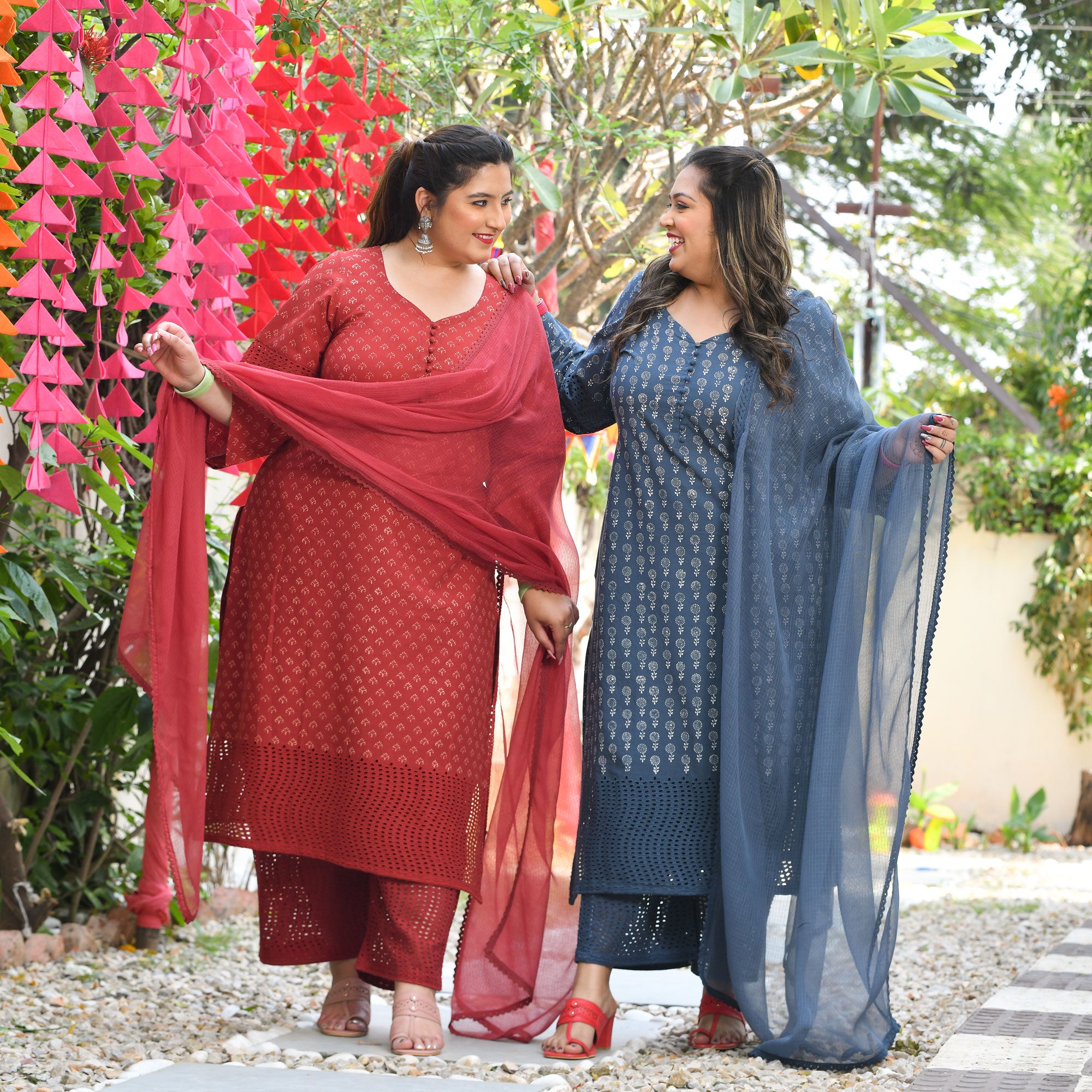 Red Lucknowi Chikankari Mukaish Suit – Dress365days