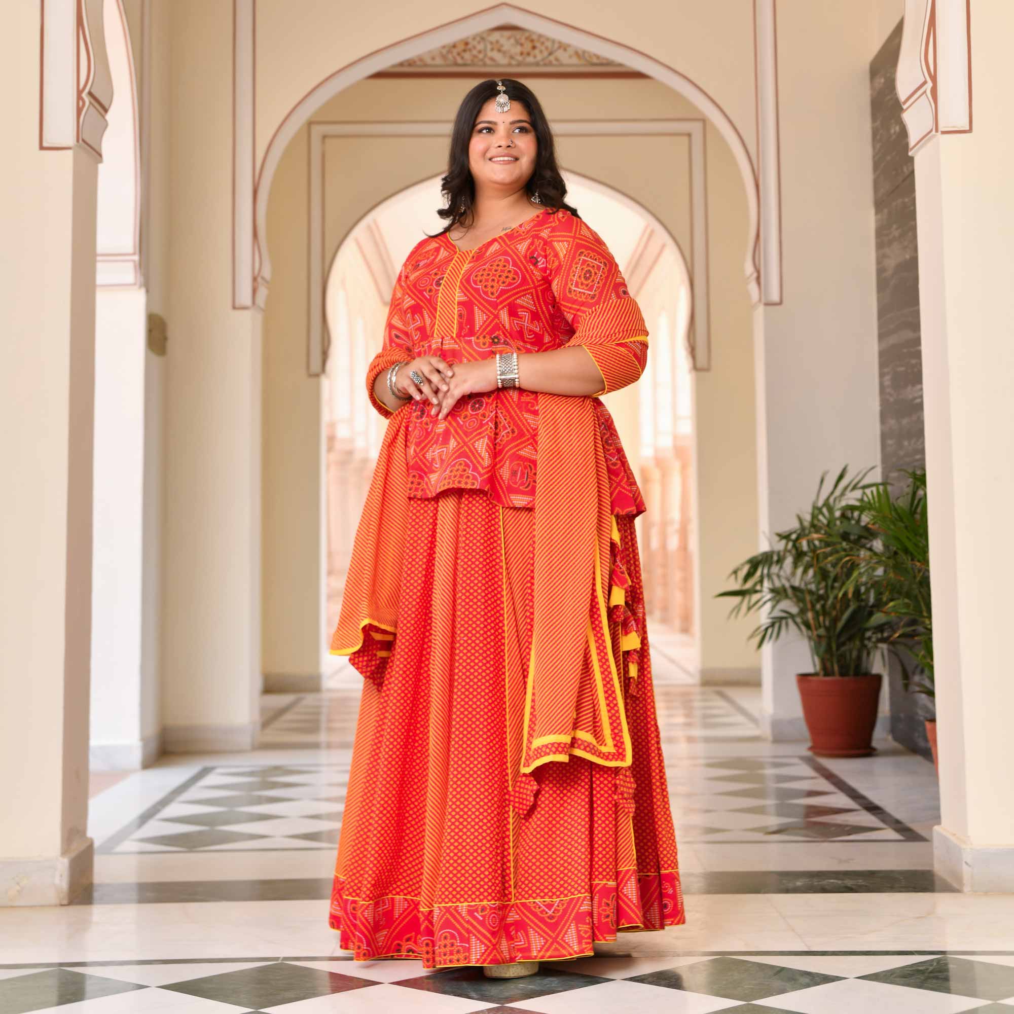 Swarn Leher Bandhani Cotton Lehenga Set