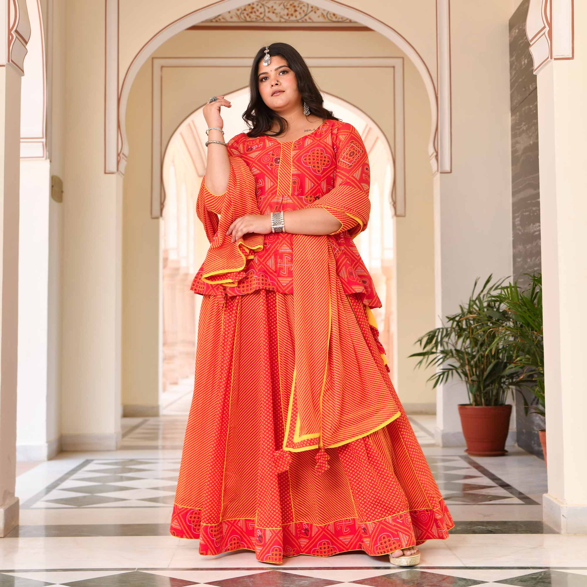 Swarn Leher Bandhani Cotton Lehenga Set