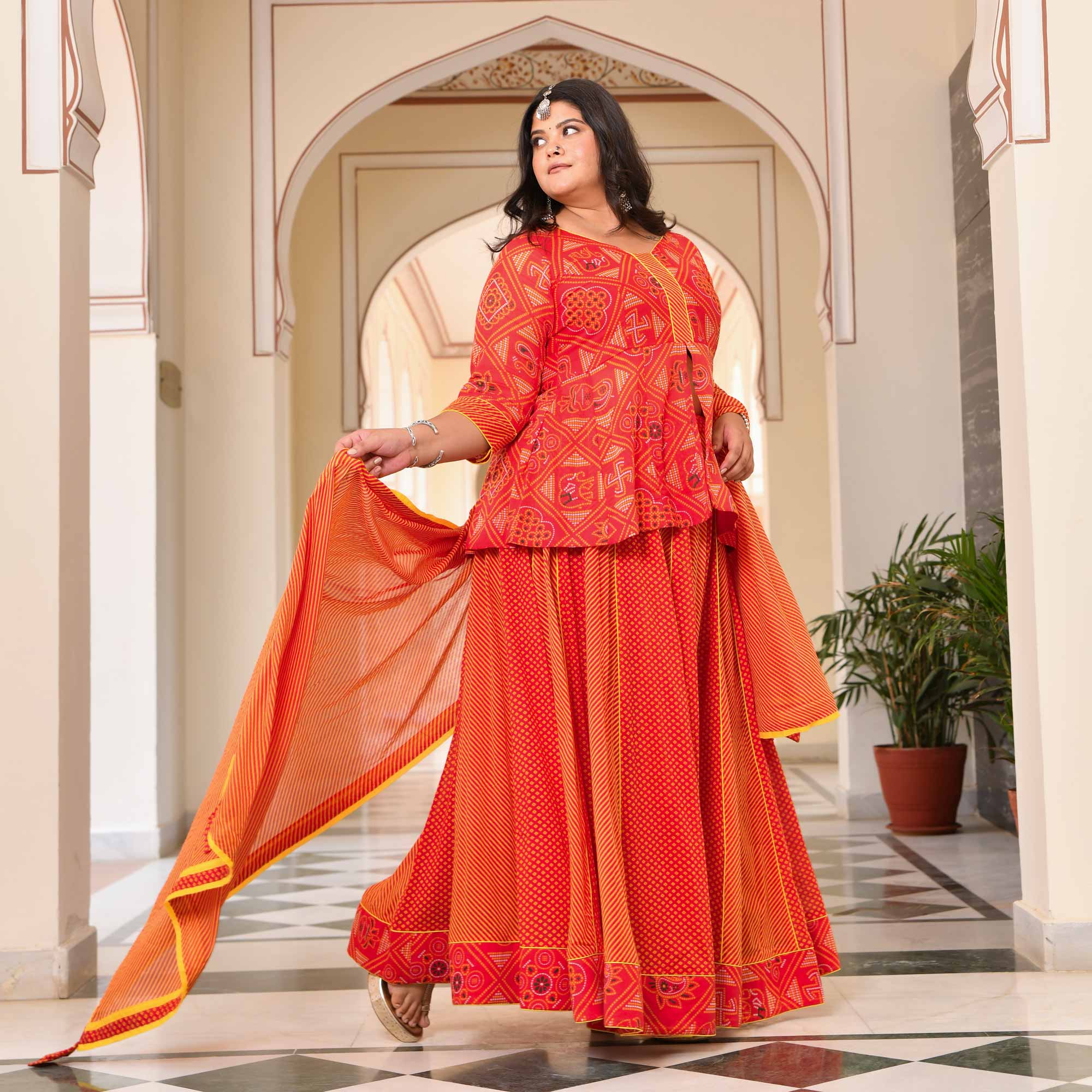 Swarn Leher Bandhani Cotton Lehenga Set