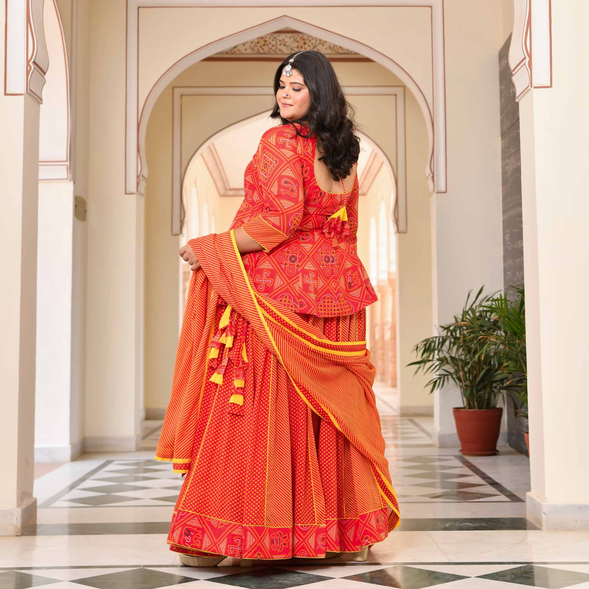 Swarn Leher Bandhani Cotton Lehenga Set
