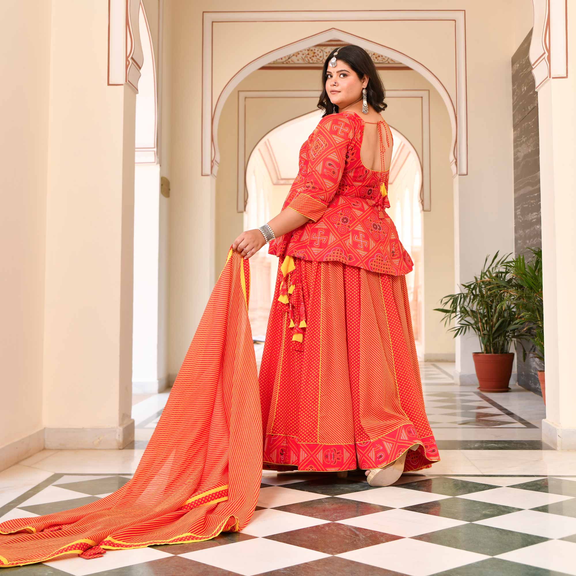 Swarn Leher Bandhani Cotton Lehenga Set