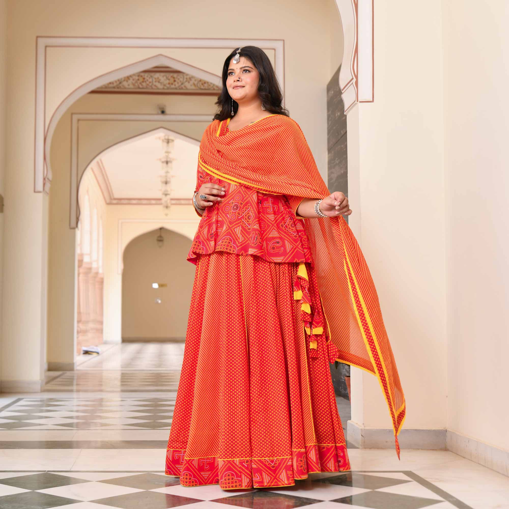 Swarn Leher Bandhani Cotton Lehenga Set