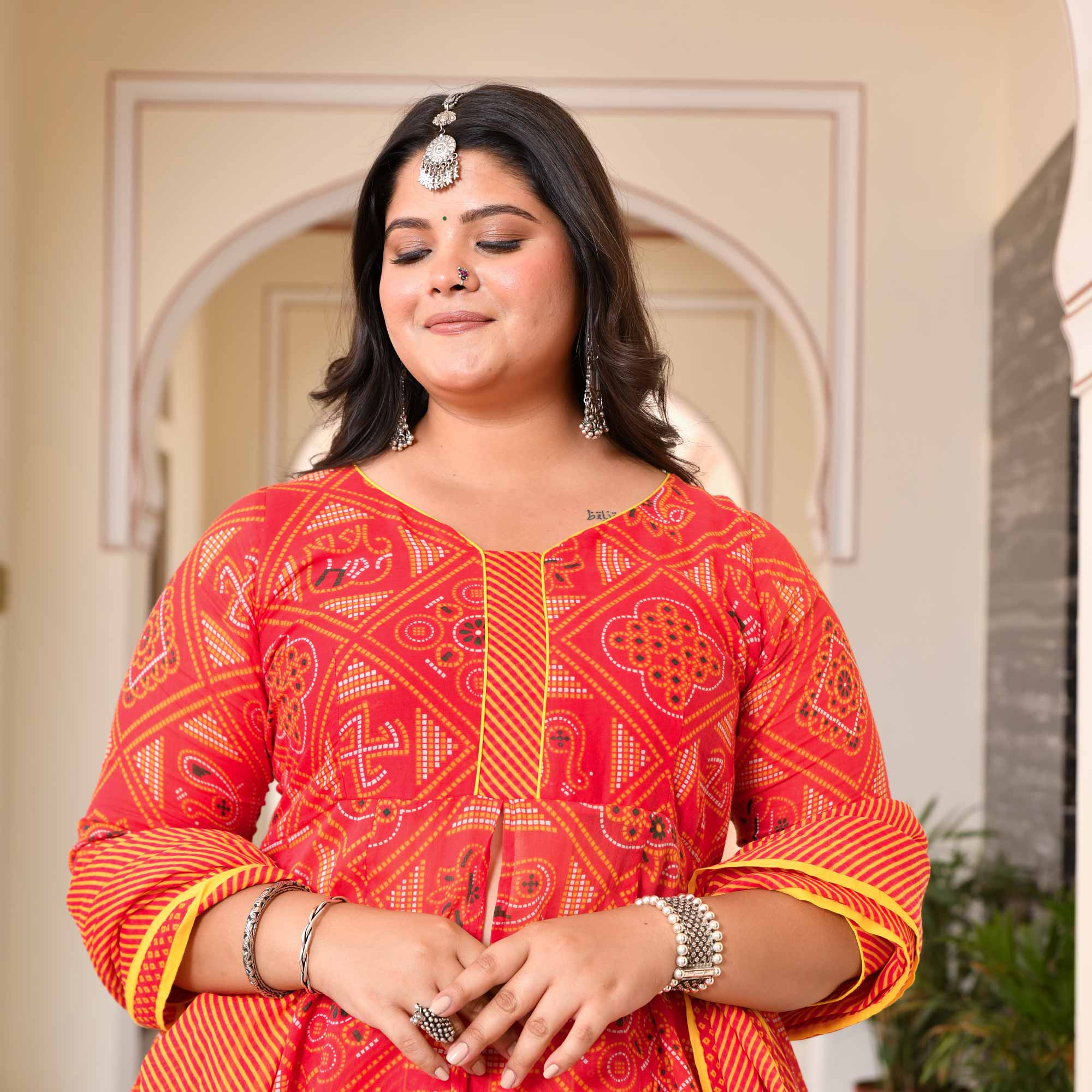 Swarn Leher Bandhani Cotton Lehenga Set