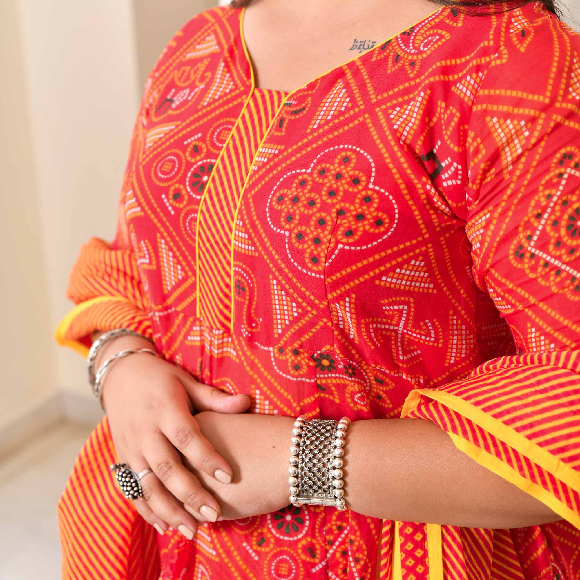 Swarn Leher Bandhani Cotton Lehenga Set