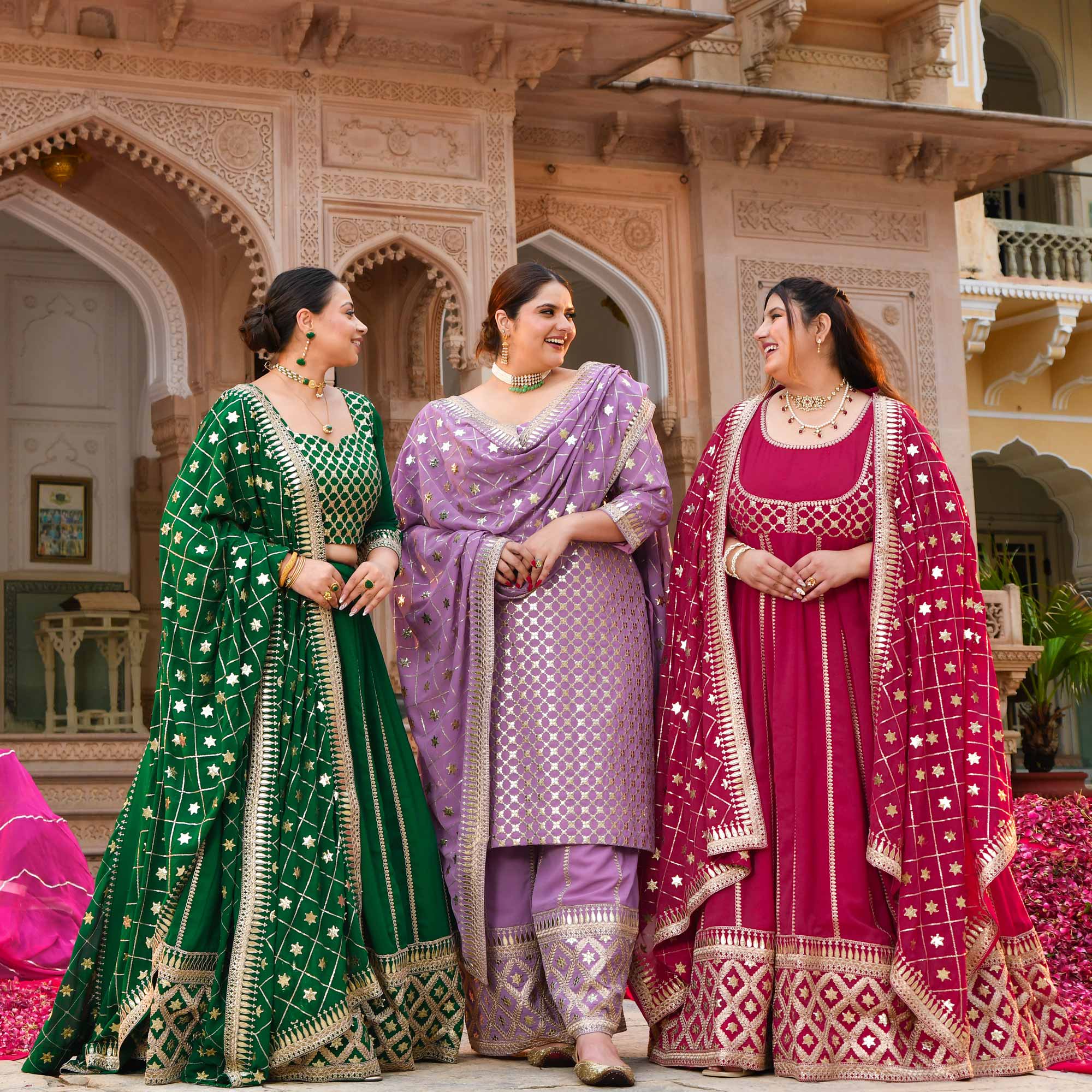 Raas aur Rose - Deep Pink Sequin Embroidered Georgette Anarkali Set