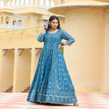 Silver Skyline Thread & Sequin Embroidered Pure Georgette Anarkali