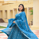 Silver Skyline Thread & Sequin Embroidered Pure Georgette Anarkali