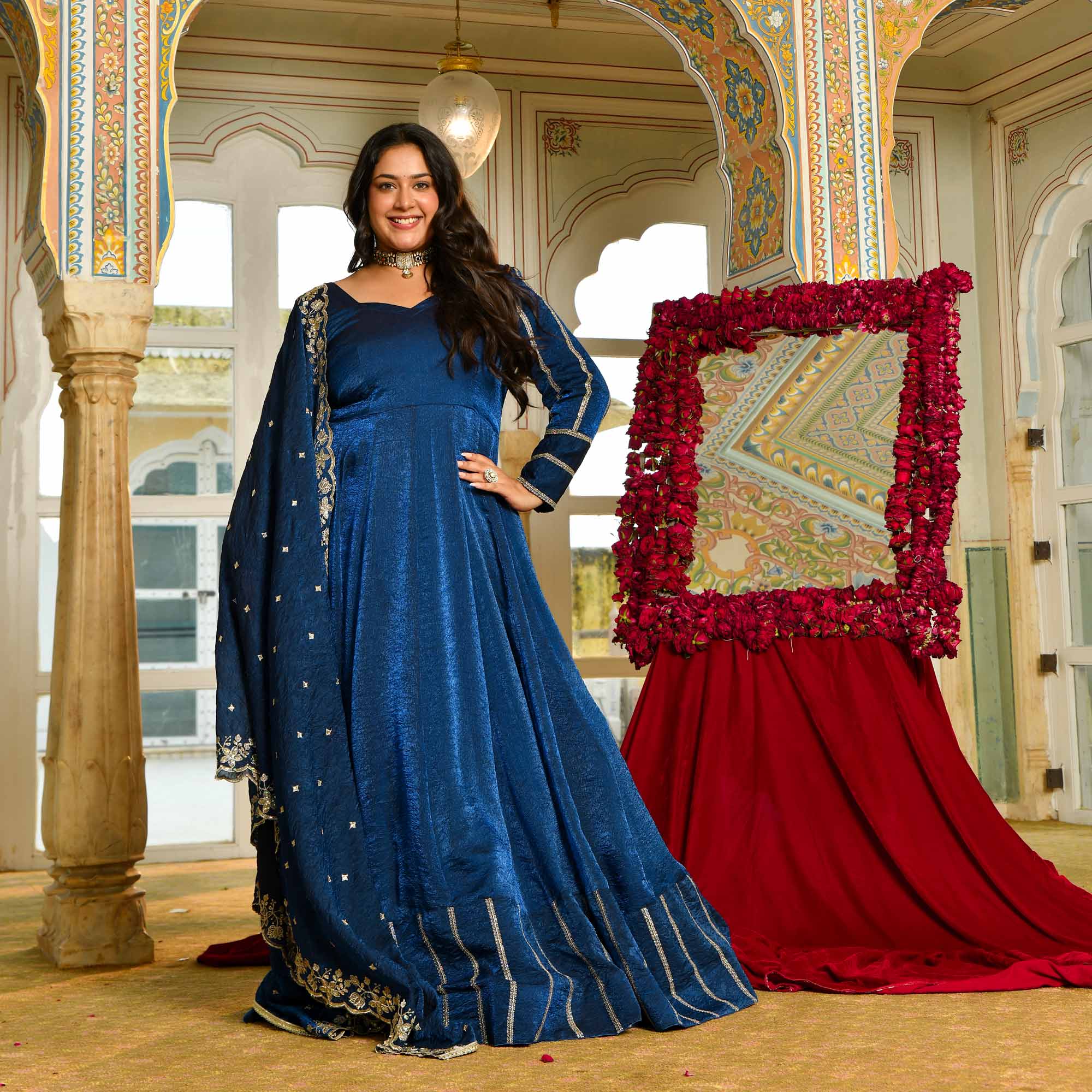 Khwaab - Dreamy Prussian Blue viscose tissue sequin embroidered Anarkali set