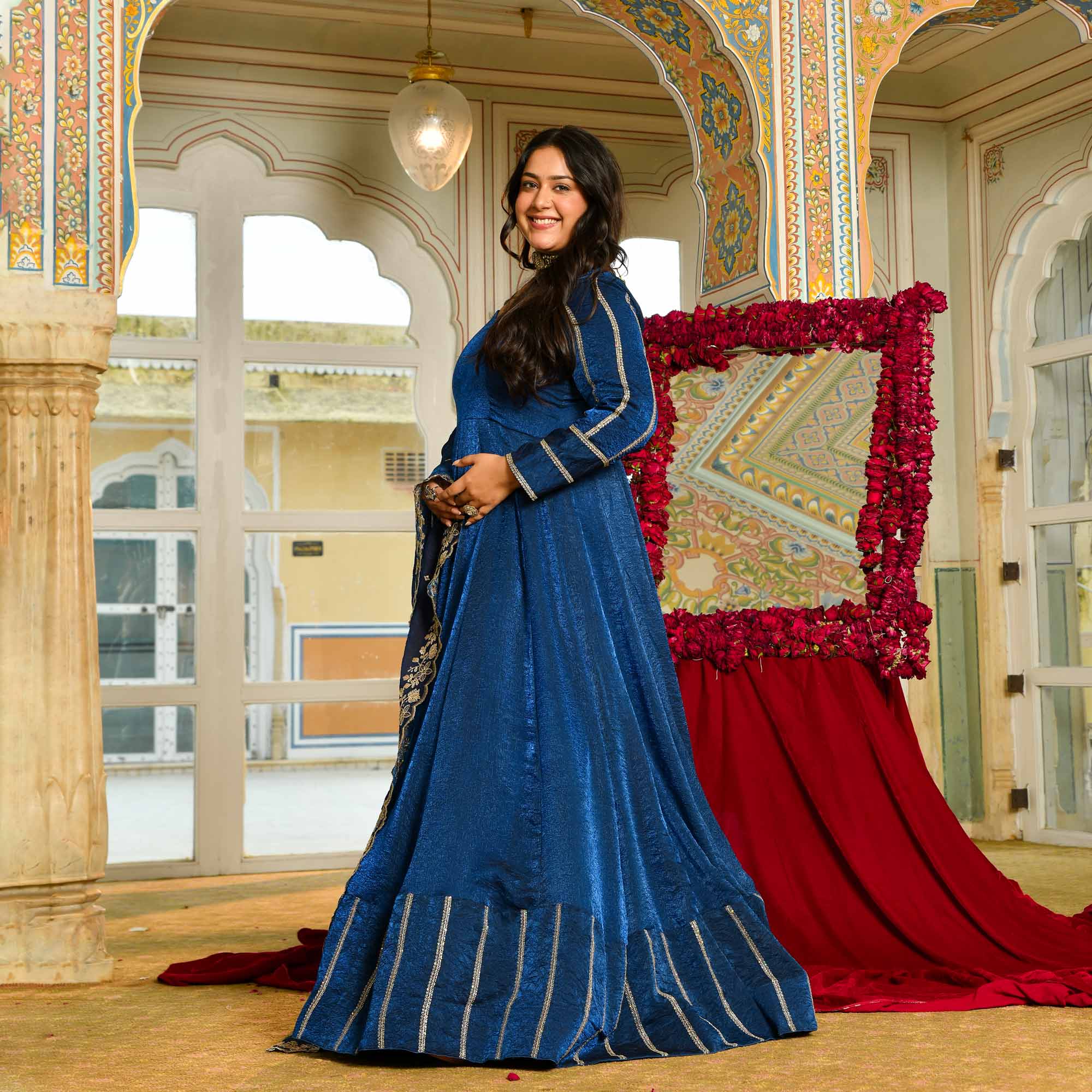 Khwaab - Dreamy Prussian Blue viscose tissue sequin embroidered Anarkali set