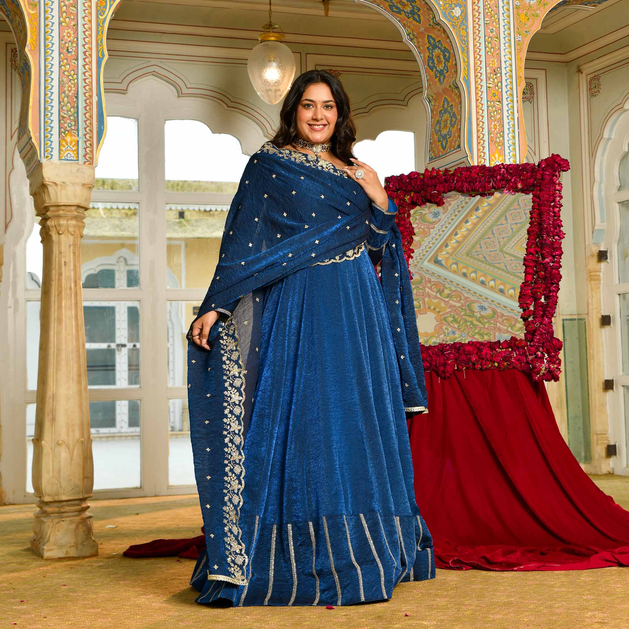 Khwaab - Dreamy Prussian Blue viscose tissue sequin embroidered Anarkali set