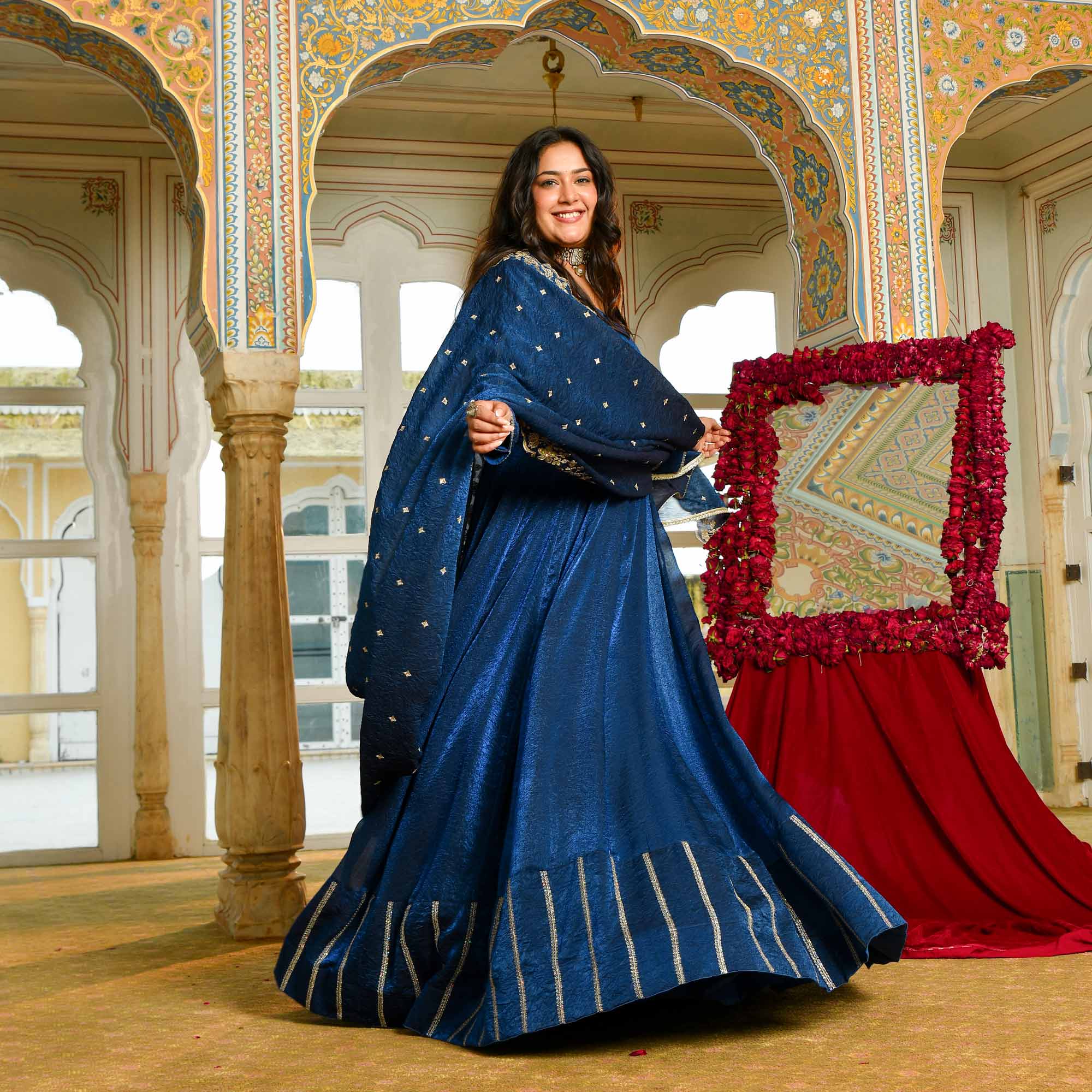 Khwaab - Dreamy Prussian Blue viscose tissue sequin embroidered Anarkali set