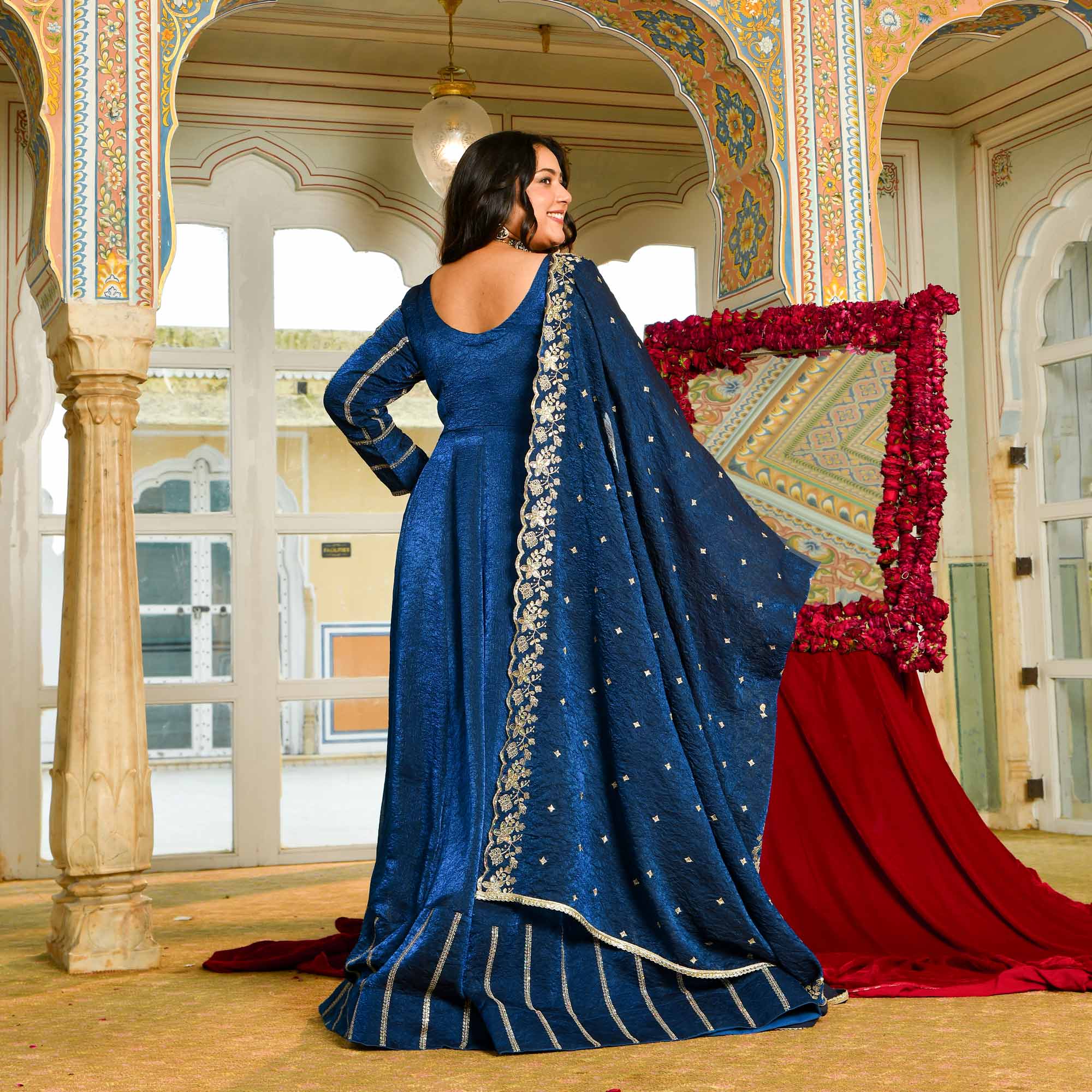 Khwaab - Dreamy Prussian Blue viscose tissue sequin embroidered Anarkali set
