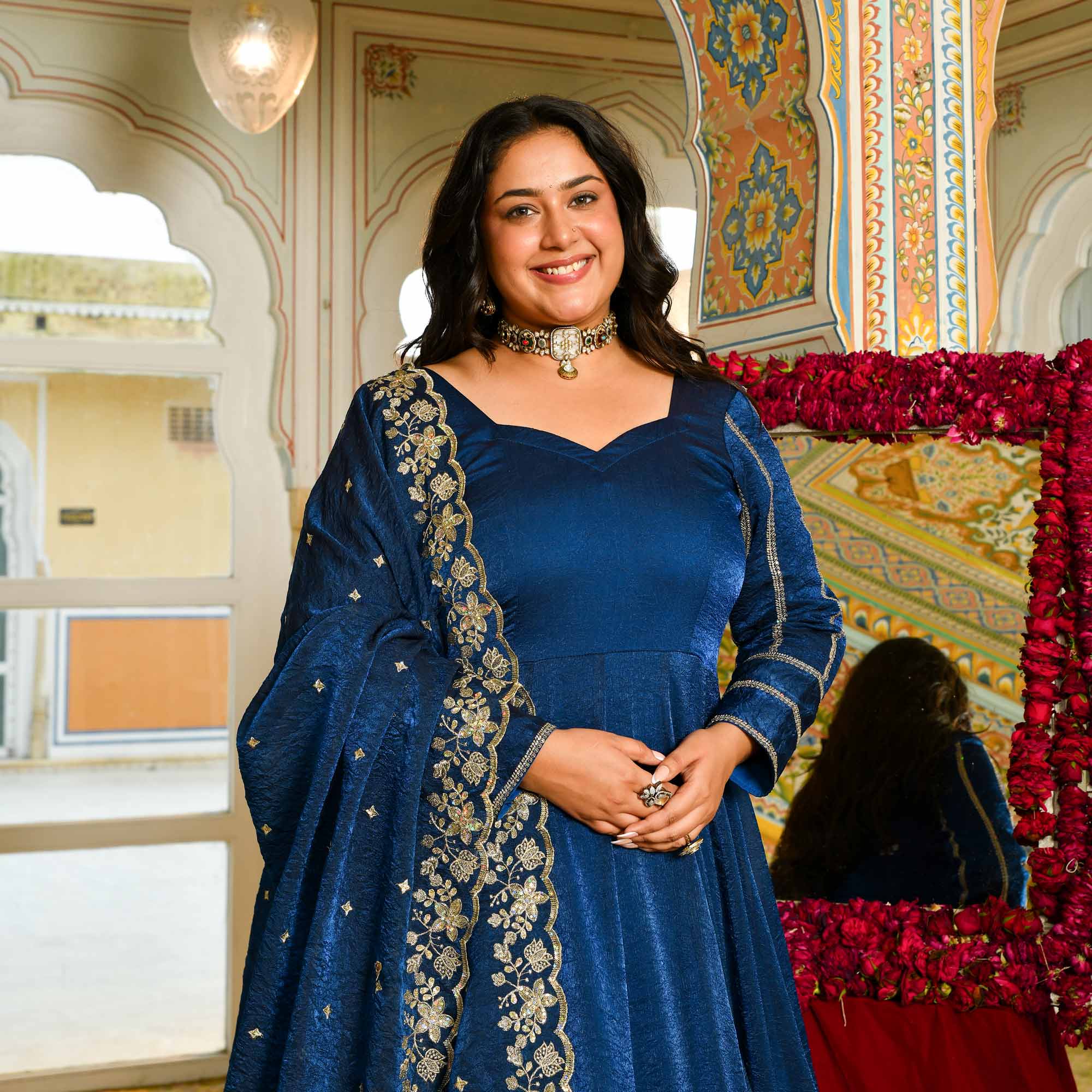 Khwaab - Dreamy Prussian Blue viscose tissue sequin embroidered Anarkali set