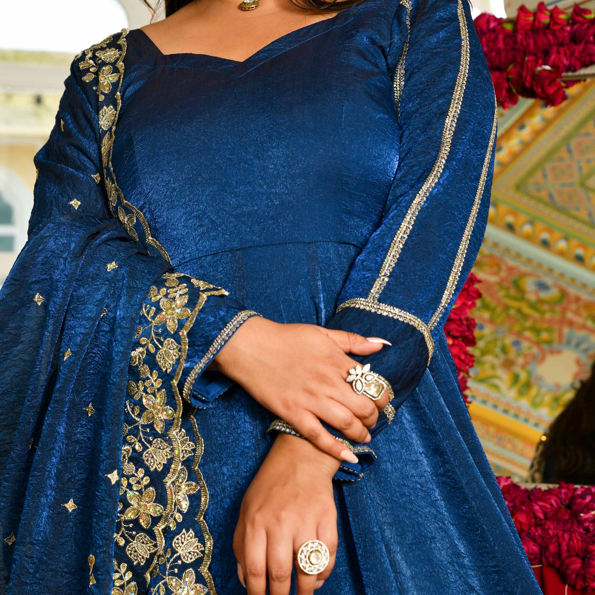 Khwaab - Dreamy Prussian Blue viscose tissue sequin embroidered Anarkali set