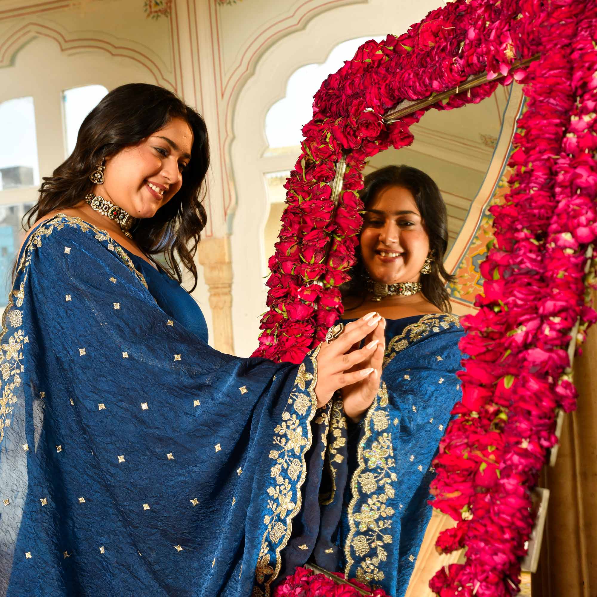 Khwaab - Dreamy Prussian Blue viscose tissue sequin embroidered Anarkali set