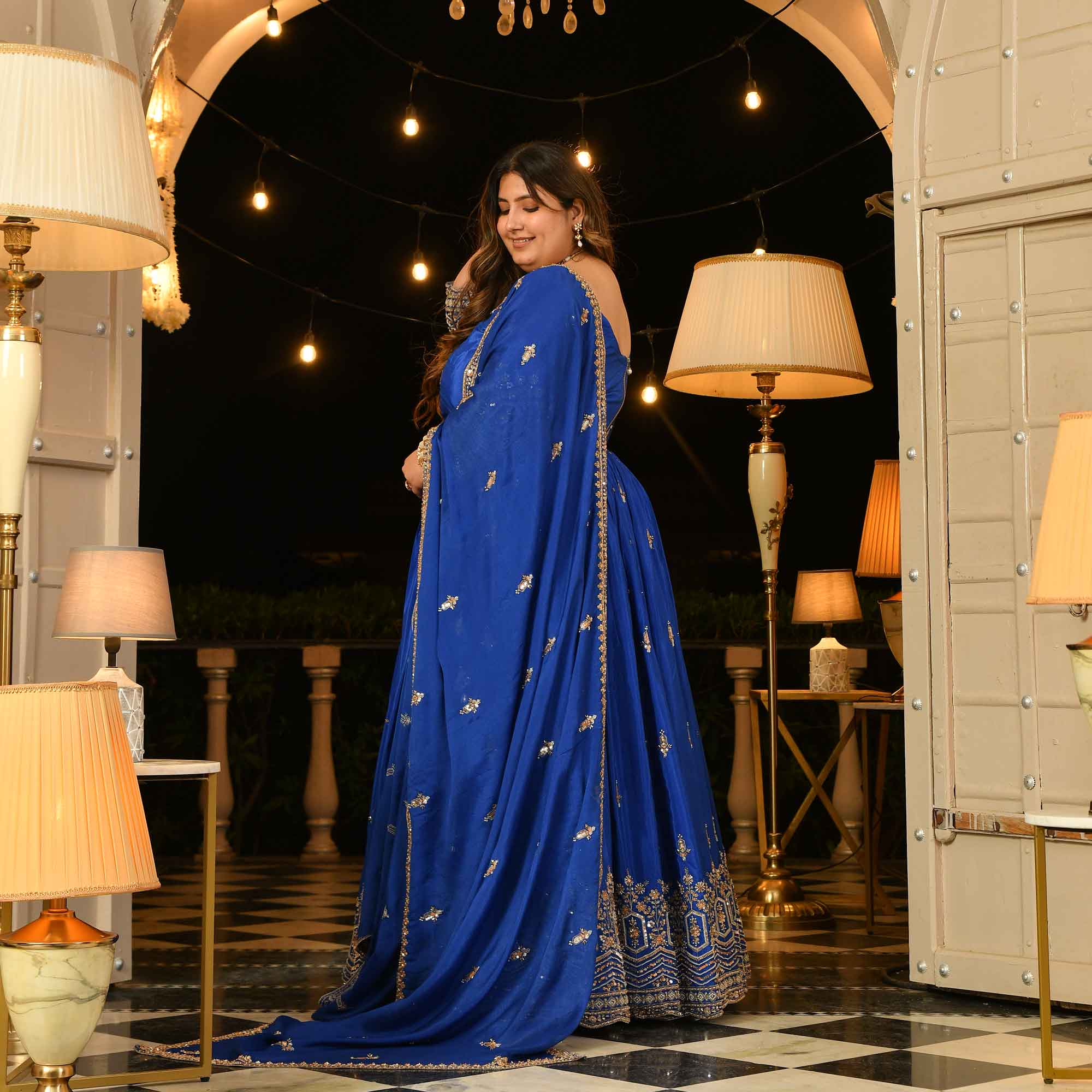 Yeh Raaten- Electric Blue Pure Crepe Cutdana Embroidered Lehenga Set