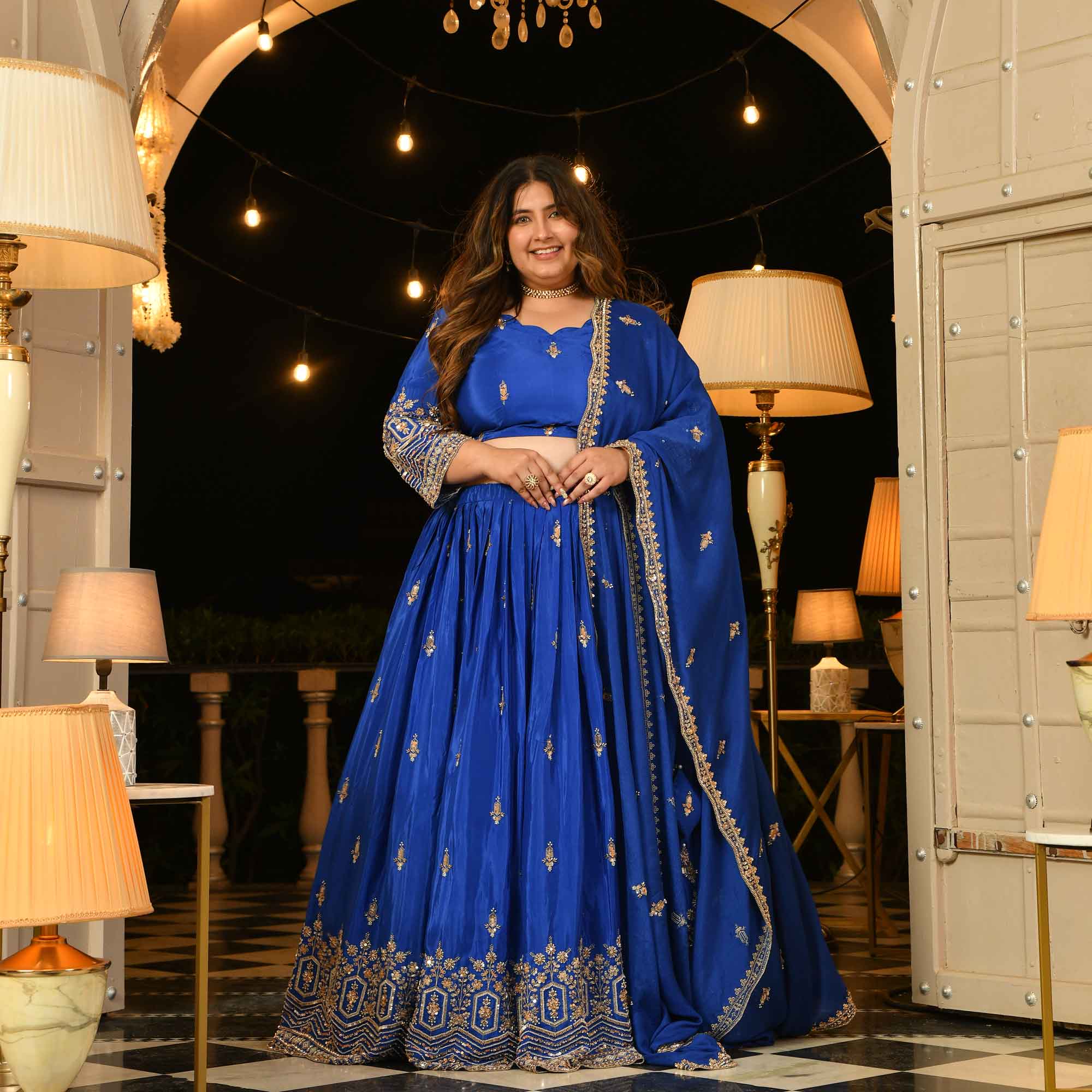 Yeh Raaten- Electric Blue Pure Crepe Cutdana Embroidered Lehenga Set