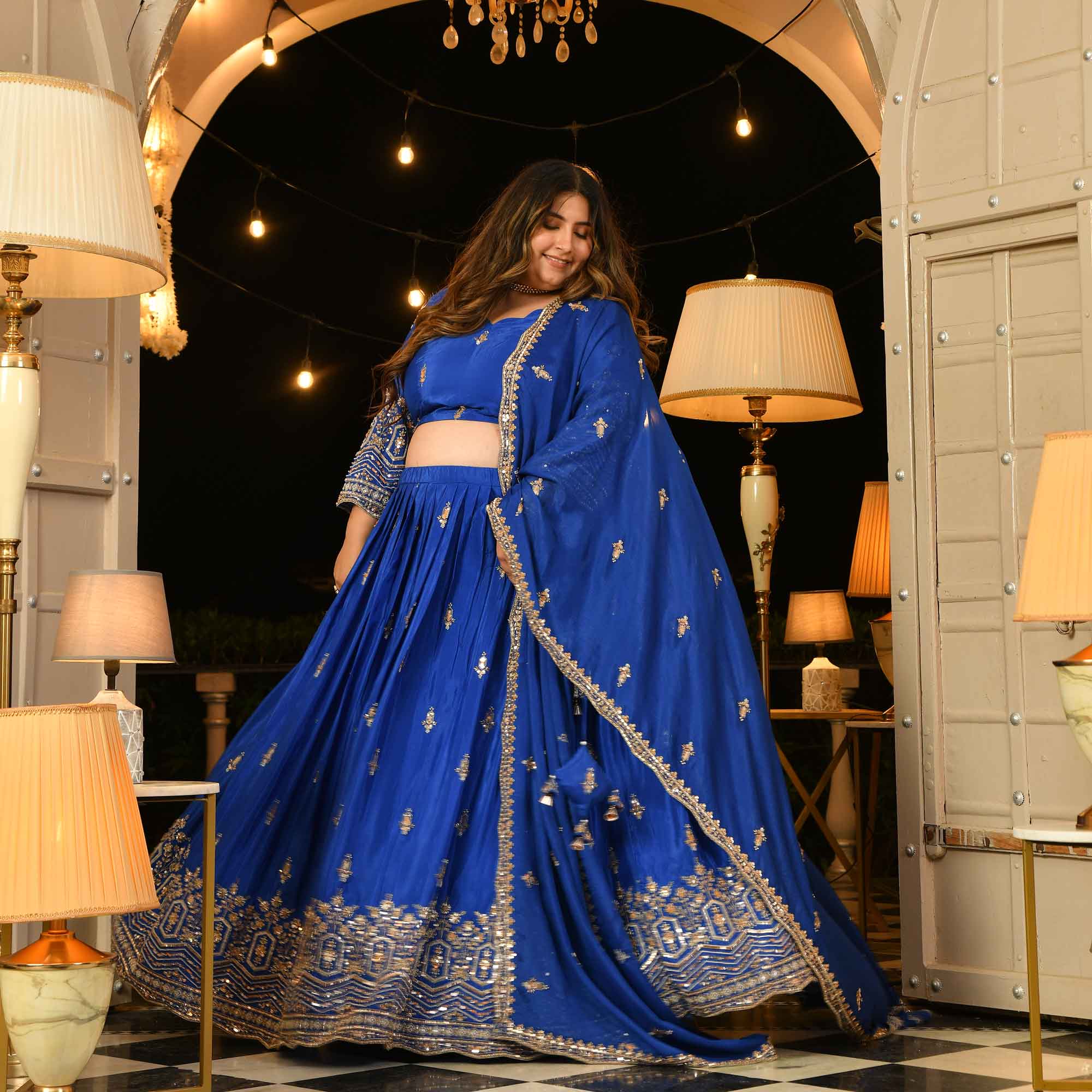 Yeh Raaten- Electric Blue Pure Crepe Cutdana Embroidered Lehenga Set