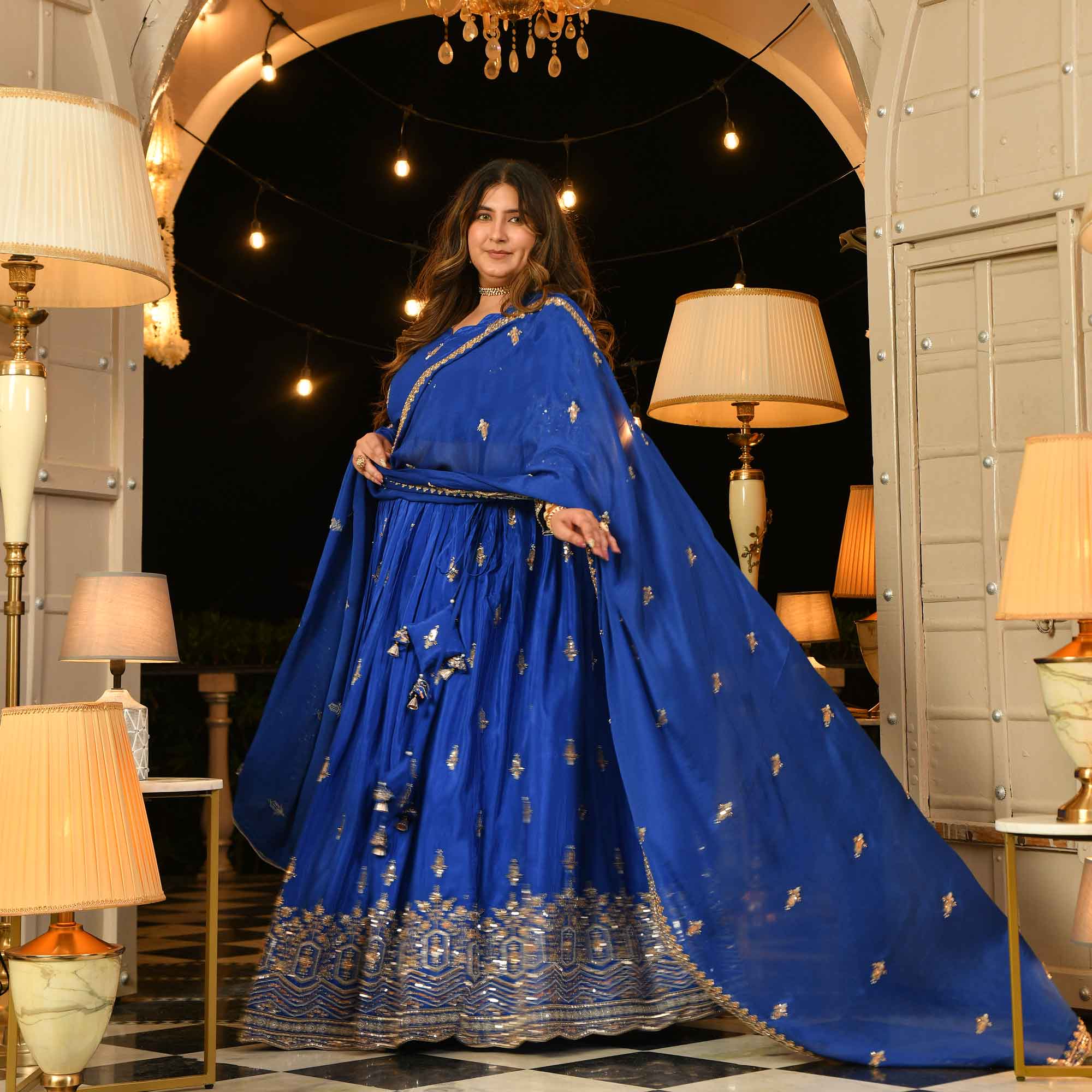 Yeh Raaten- Electric Blue Pure Crepe Cutdana Embroidered Lehenga Set