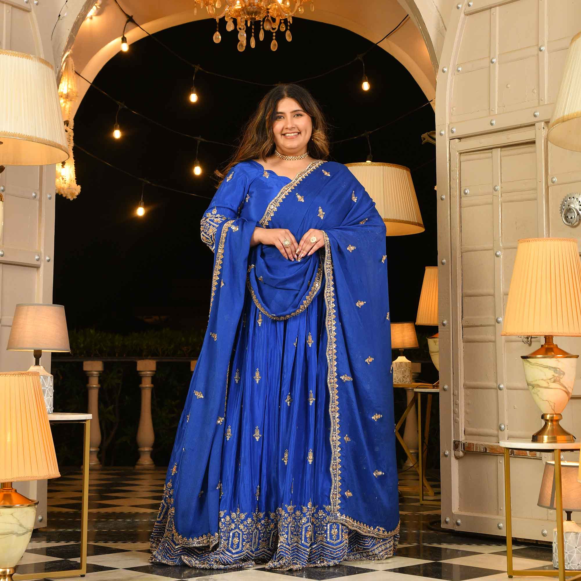 Yeh Raaten- Electric Blue Pure Crepe Cutdana Embroidered Lehenga Set