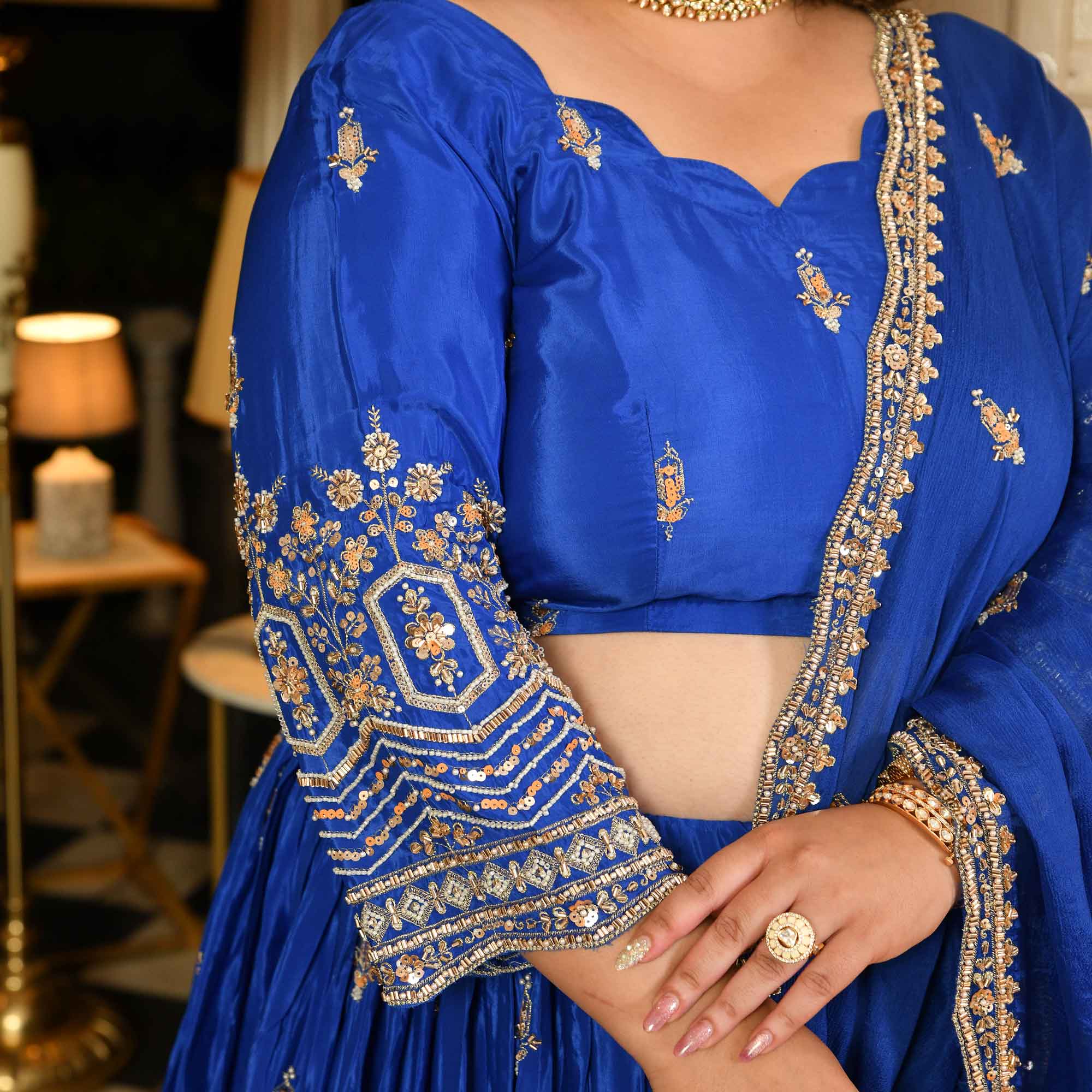 Yeh Raaten- Electric Blue Pure Crepe Cutdana Embroidered Lehenga Set