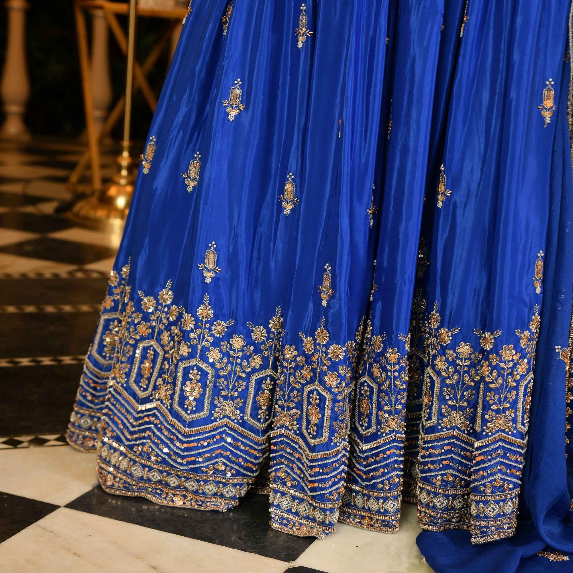 Yeh Raaten- Electric Blue Pure Crepe Cutdana Embroidered Lehenga Set