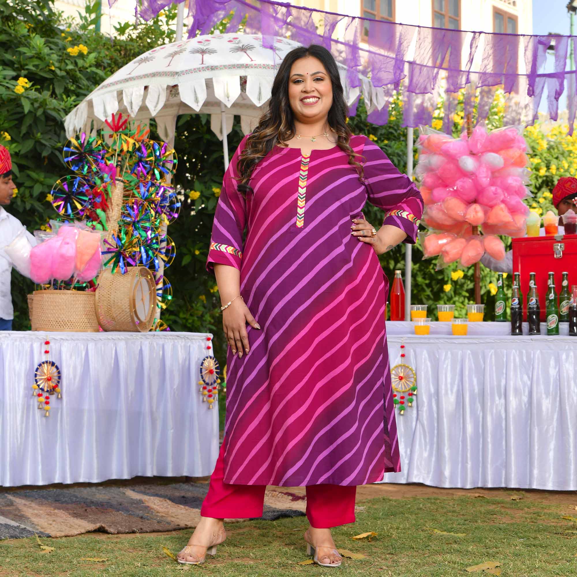 Falsa Masala- Plum & Wine Leheriya Printed Pure Cotton Kurta