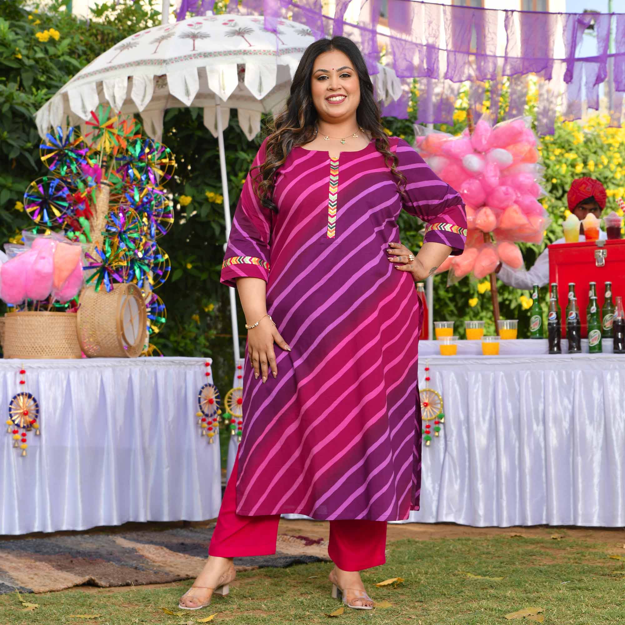 Falsa Masala- Plum & Wine Leheriya Printed Pure Cotton Kurta