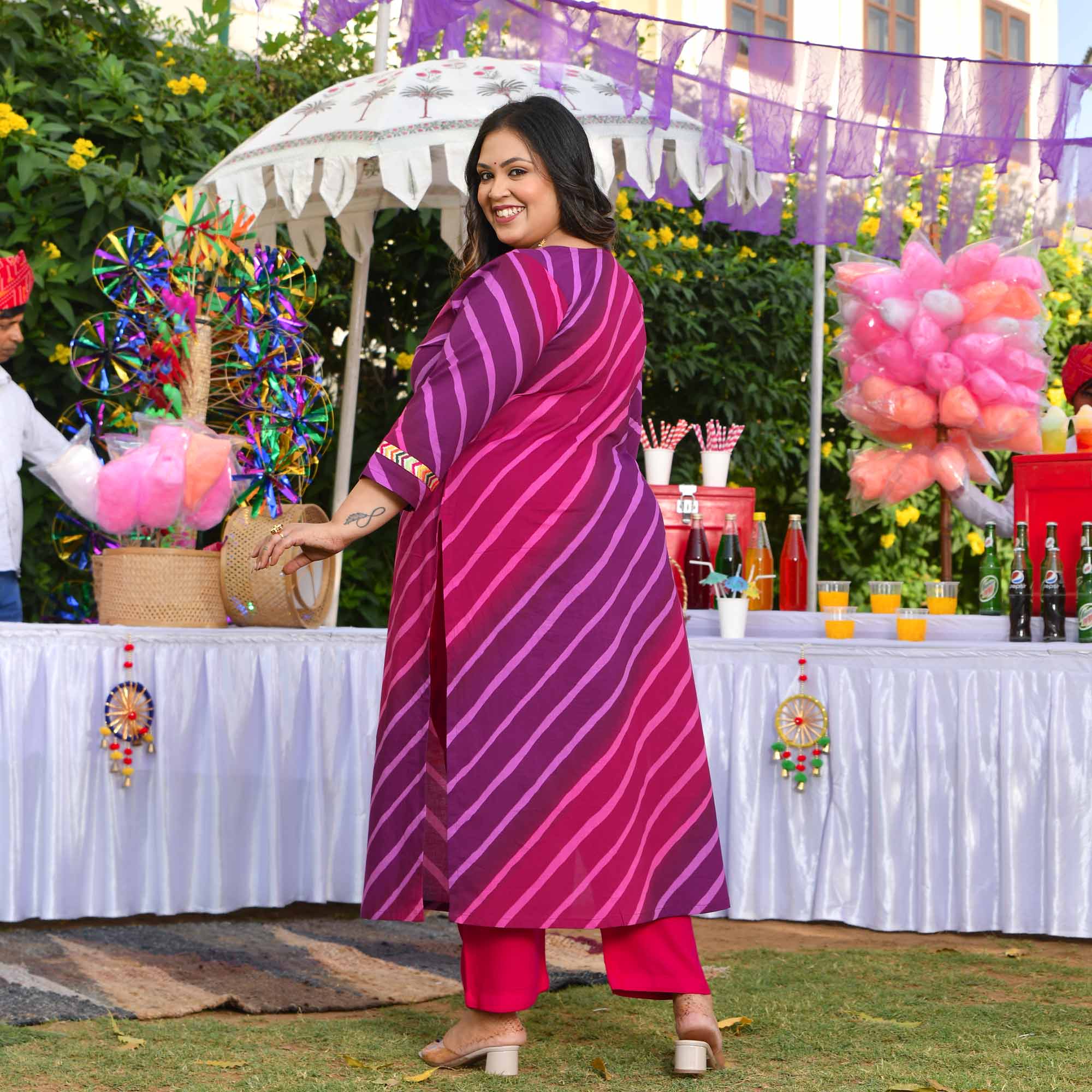 Falsa Masala- Plum & Wine Leheriya Printed Pure Cotton Kurta