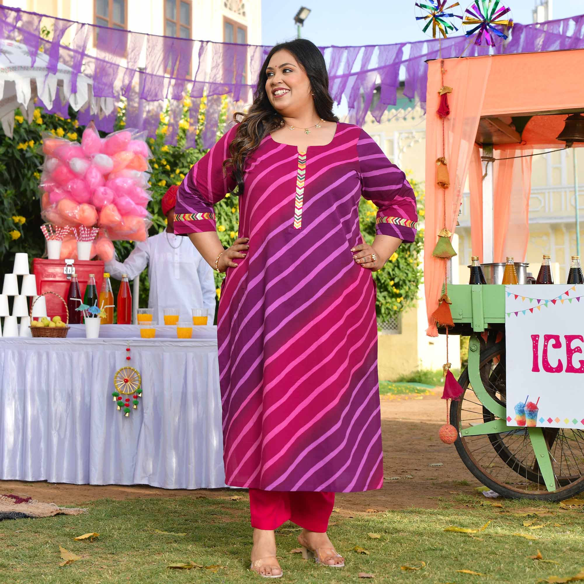 Falsa Masala- Plum & Wine Leheriya Printed Pure Cotton Kurta