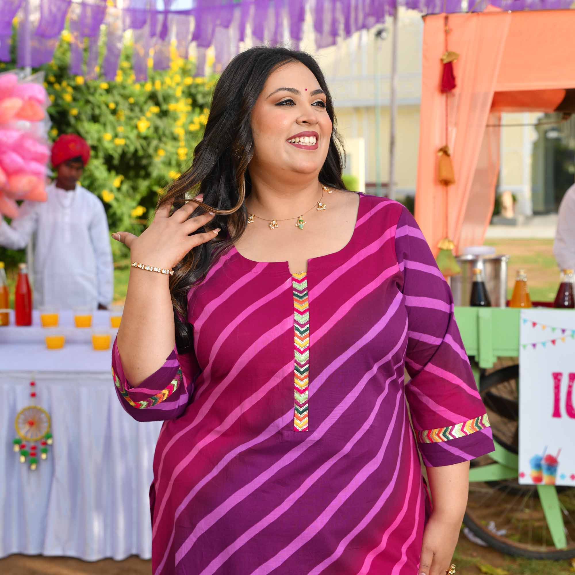 Falsa Masala- Plum & Wine Leheriya Printed Pure Cotton Kurta