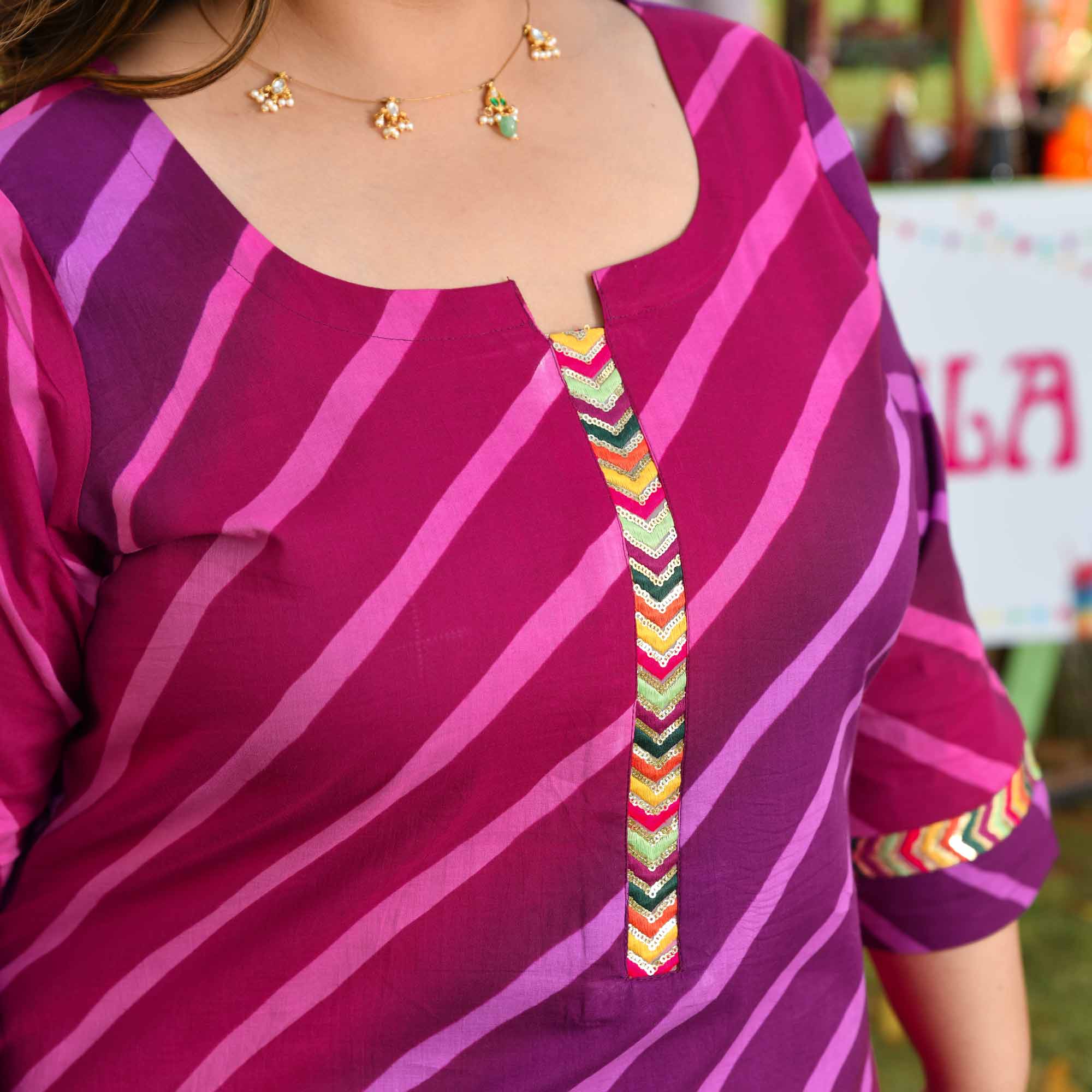 Falsa Masala- Plum & Wine Leheriya Printed Pure Cotton Kurta