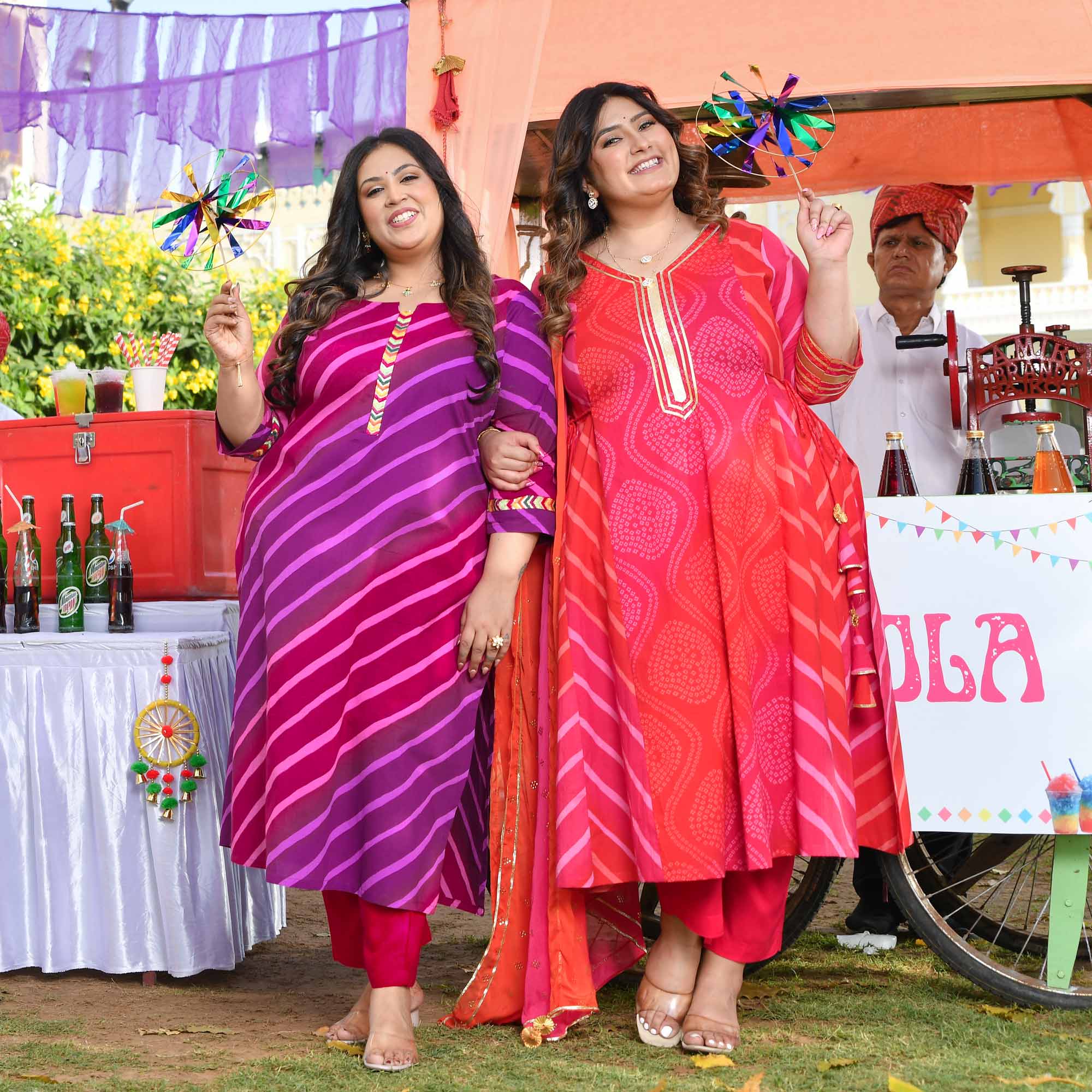 Roohafza- Rani & Red Bandhani Leheriya Printed Aline Slit Suit Set