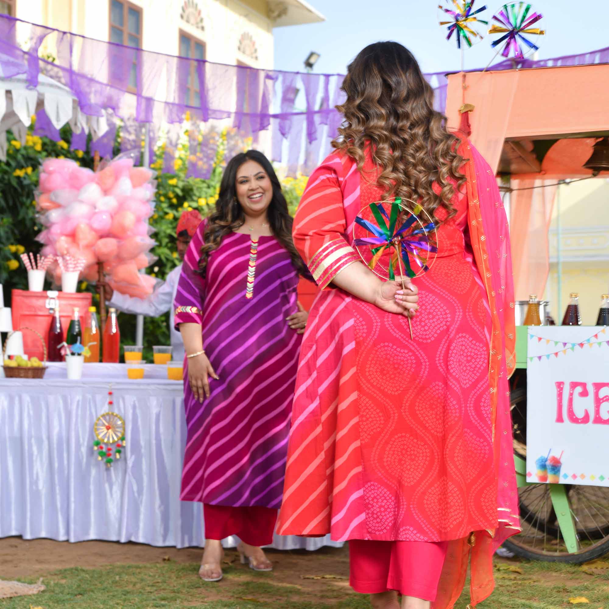 Falsa Masala- Plum & Wine Leheriya Printed Pure Cotton Kurta
