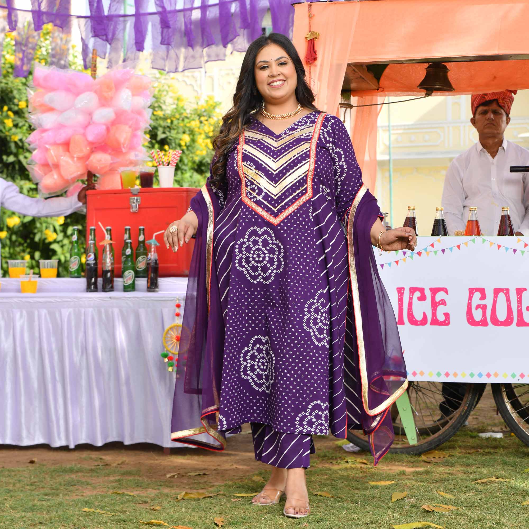 Kala Khatta- Deep Purple Bandhani Leheriya Aline Slit Suit Set