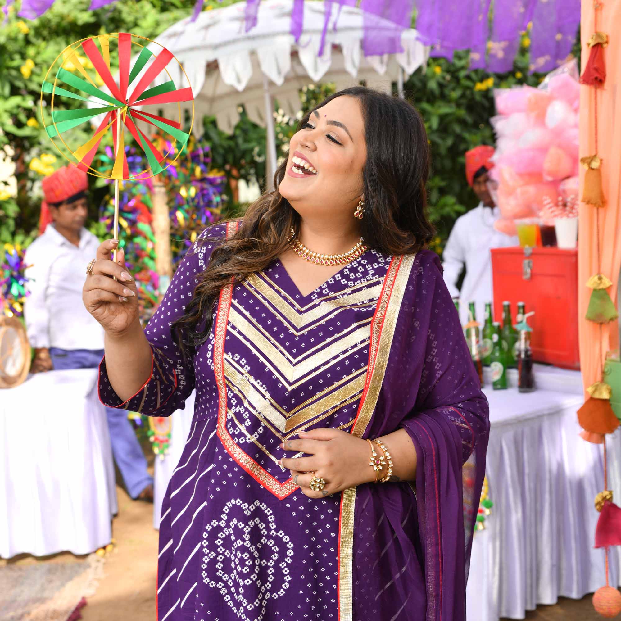 Kala Khatta- Deep Purple Bandhani Leheriya Aline Slit Suit Set