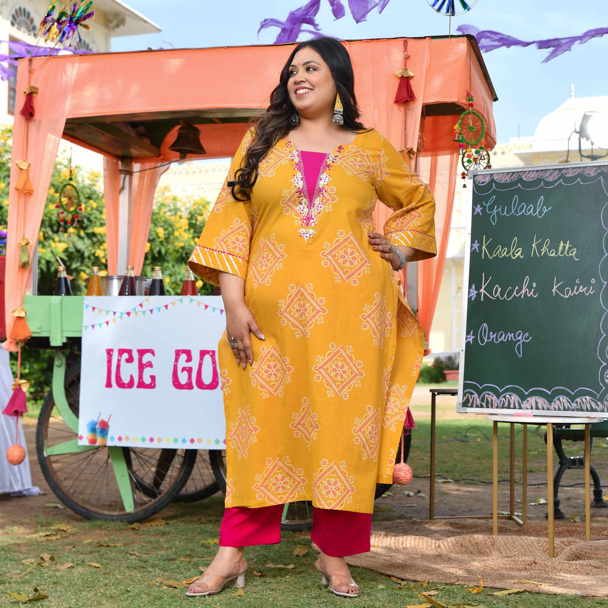 Nimbu Fresh- Yellow Bandhani Embroidered Pure Cotton Kurta