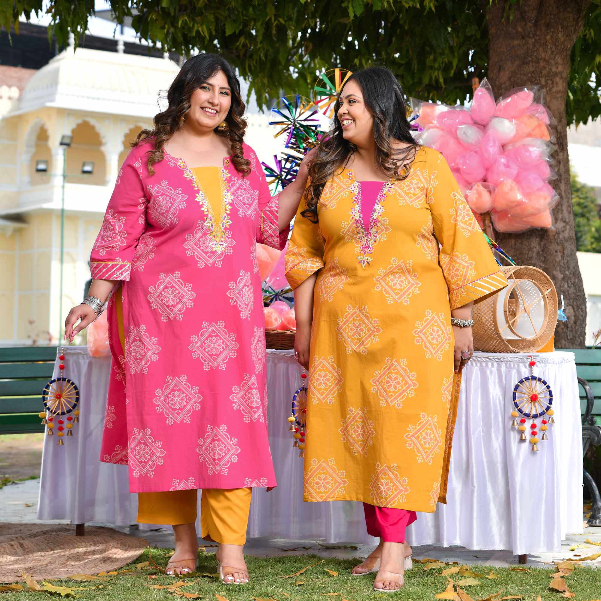 Nimbu Fresh- Yellow Bandhani Embroidered Pure Cotton Kurta