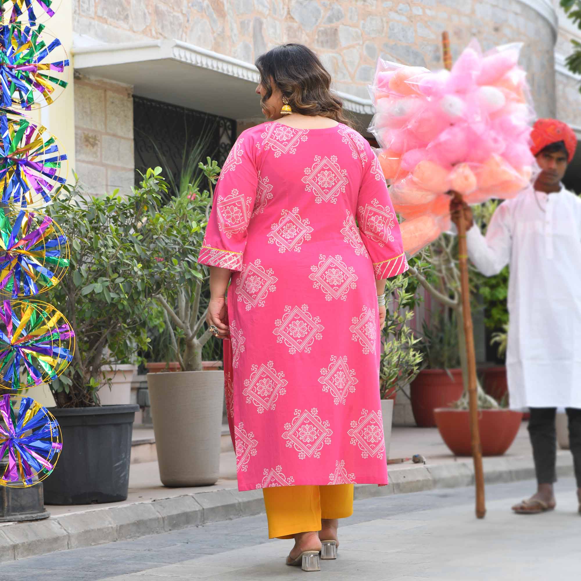 Ghoomo Phiro- Pink Bandhani Embroidered Pure Cotton Kurta