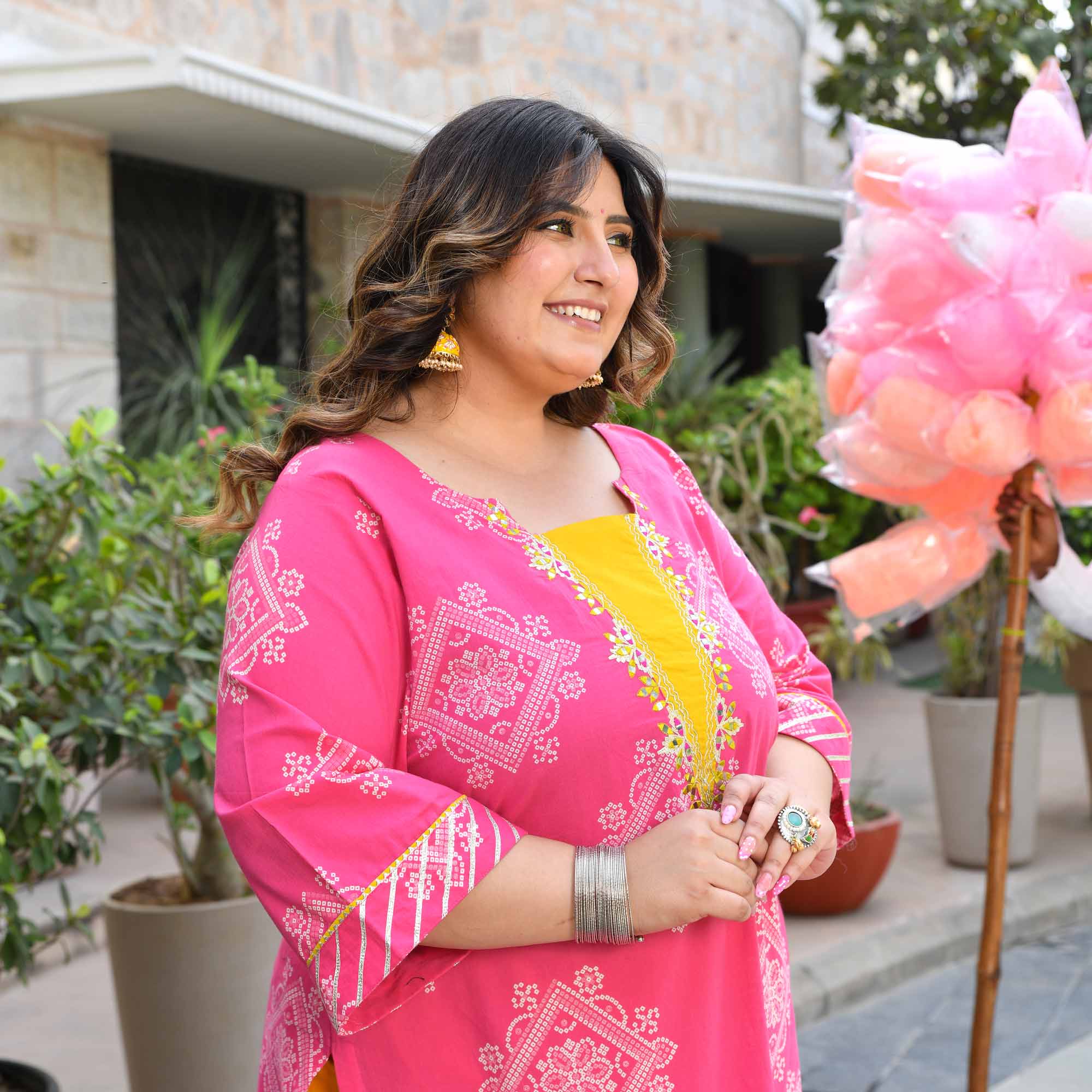 Ghoomo Phiro- Pink Bandhani Embroidered Pure Cotton Kurta