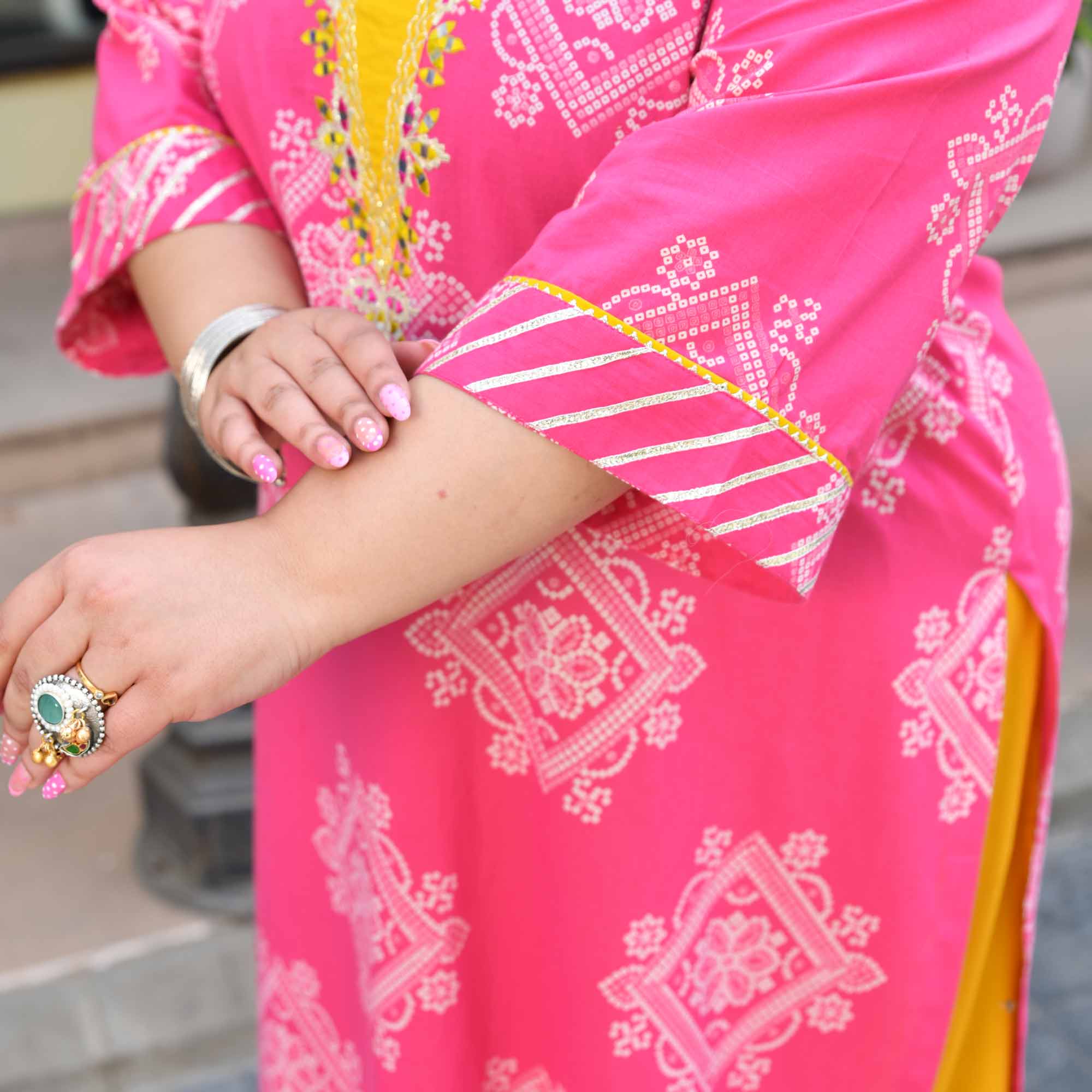 Ghoomo Phiro- Pink Bandhani Embroidered Pure Cotton Kurta