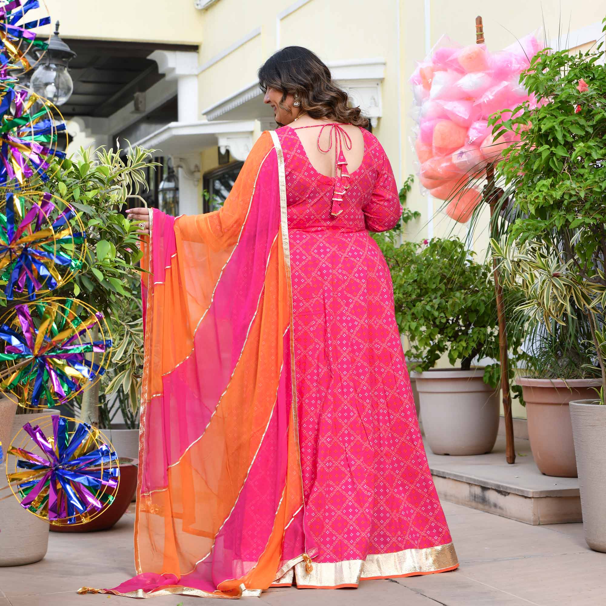 Phirki- Pink Bandhani Pure Cotton Anarkali Set